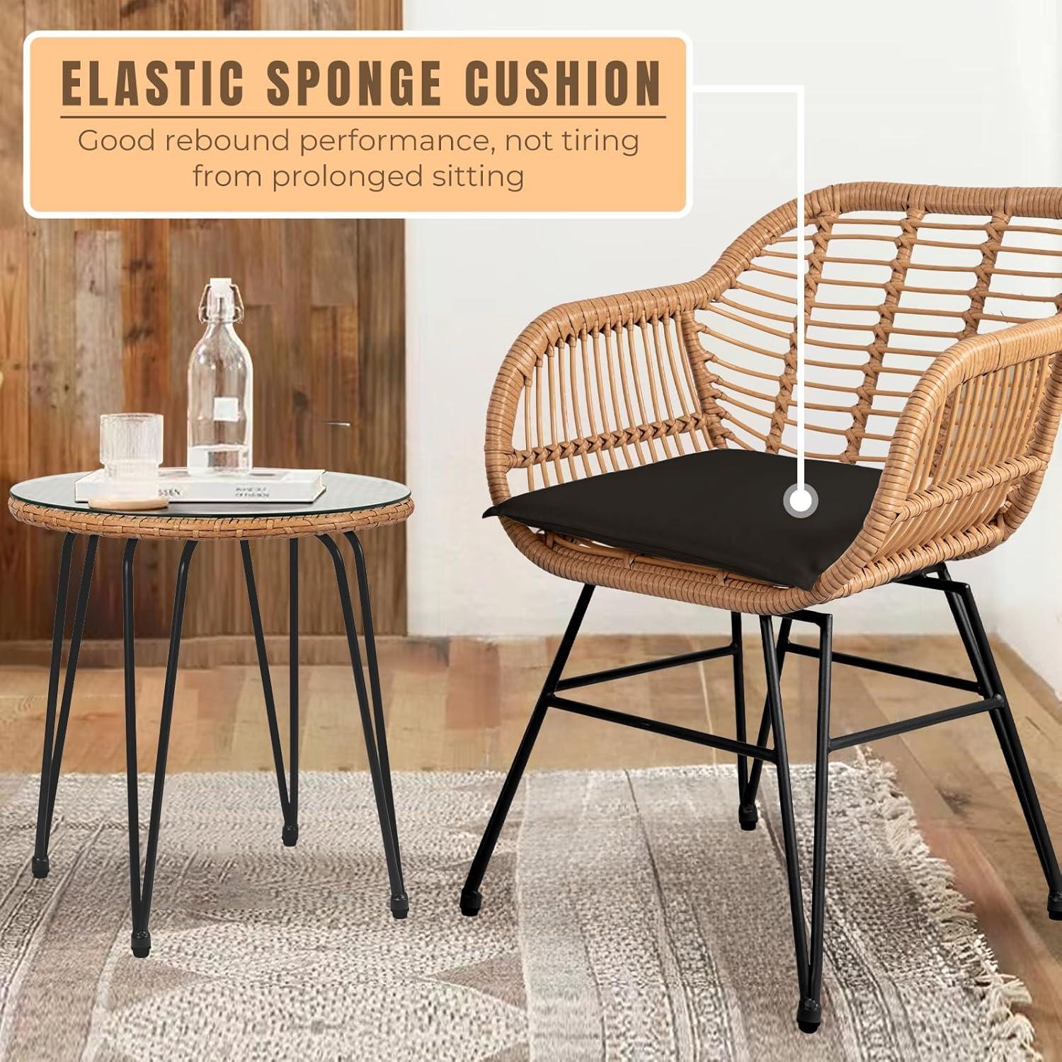 3 Piece Outdoor Wicker Furniture Patio Bistro Set, Balcony Furniture Rattan Conversation Sets, Outdoor Patio Chairs Set for Porch Poolside Garden, Black