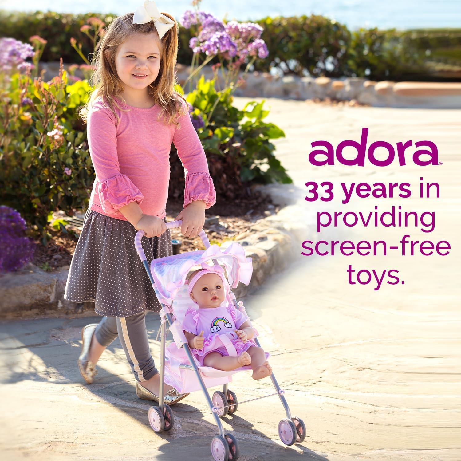 Adora Pastel Pink Heart Baby Doll Stroller with Umbrella Shade & Ruffle Trim