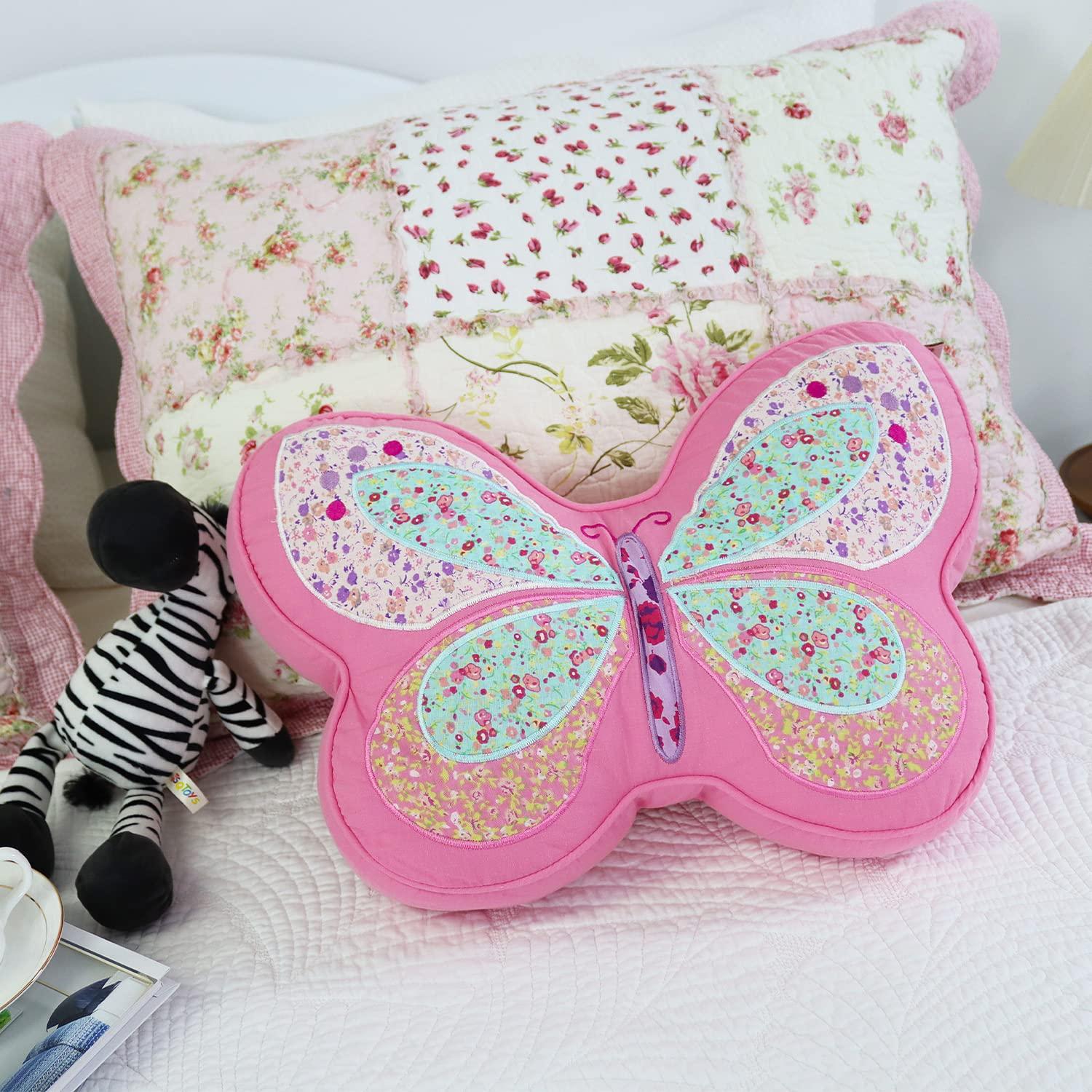 Brandream Kids Pillows Girls Butterfly Shaped Pillow Quilted Throw Pillow for Bed Couch Pink Sweet