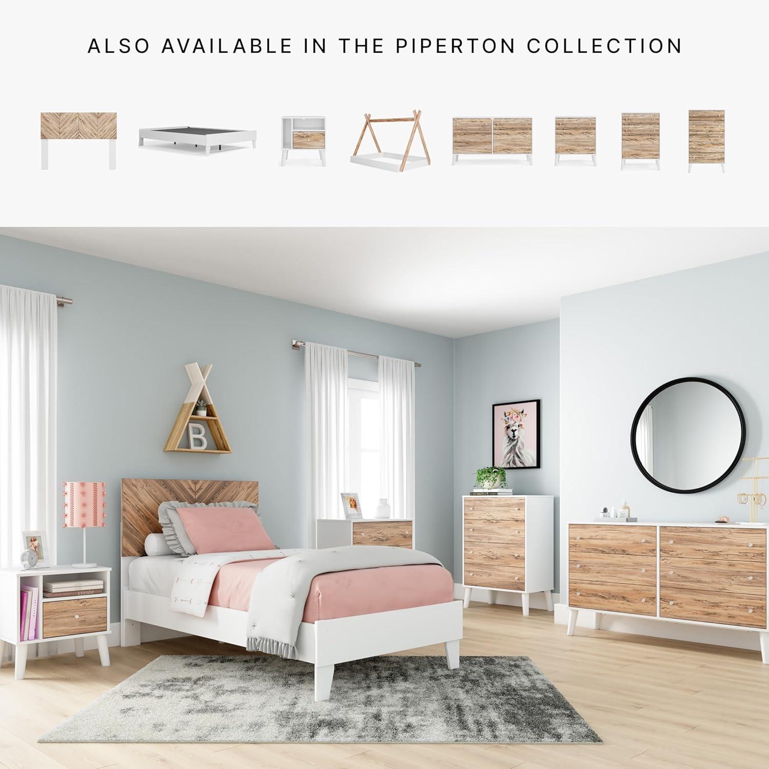 Twin Piperton Platform Bed White - Signature Design by Ashley: Modern Style, No Box Spring Needed