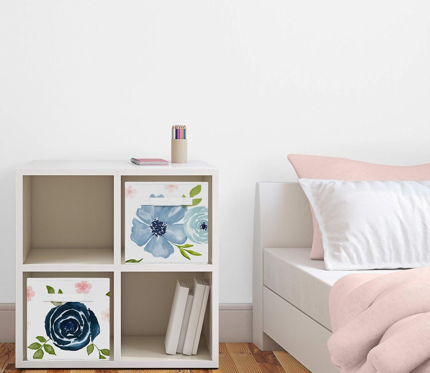 Sweet Jojo Designs Girl Set of 2 Kids' Decorative Fabric Storage Bins Watercolor Floral Blue Pink and White