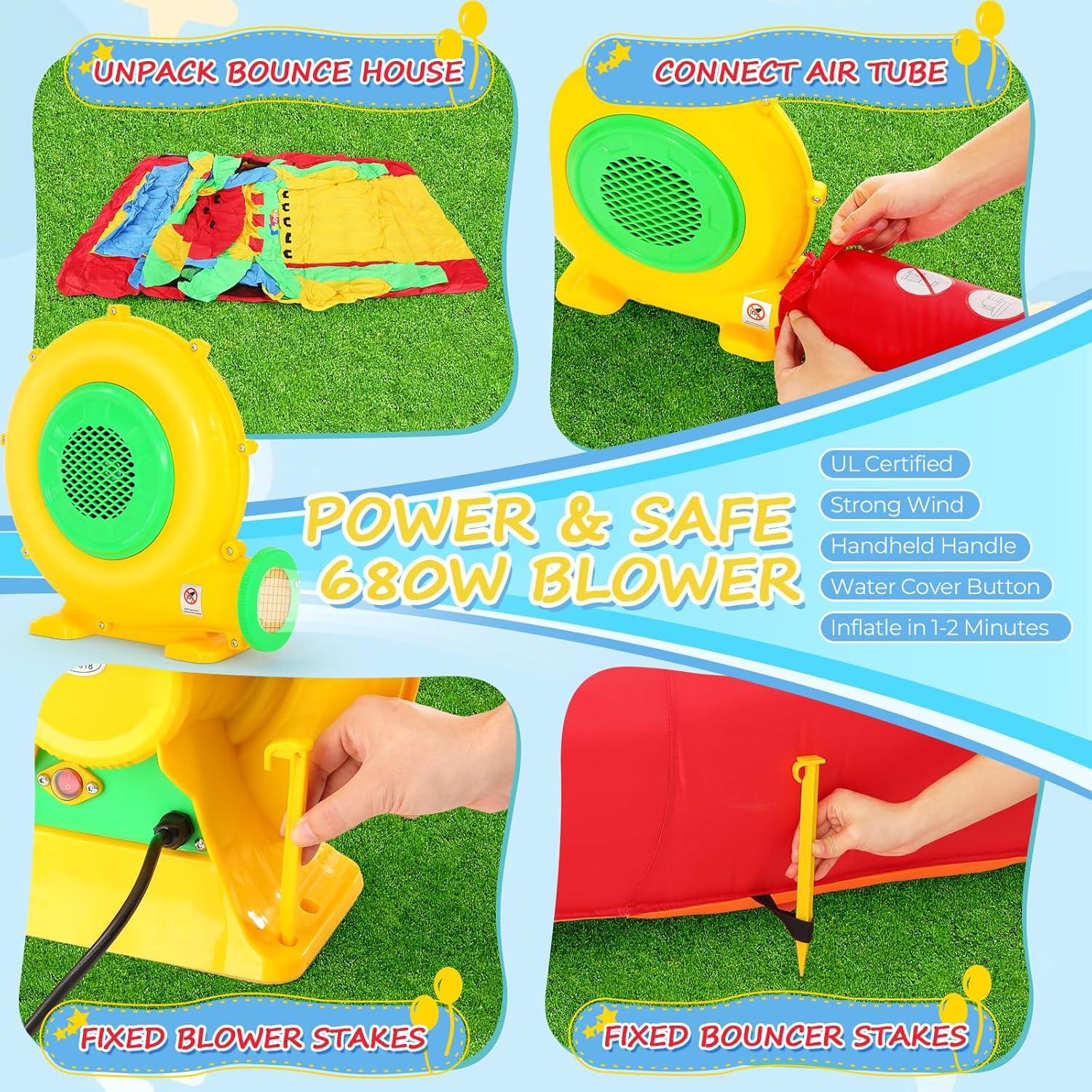 Whubefy Bounce House for Big Kids 8-12, 18 x 8.2FT Kids 3-6 Inflatable Obstacle Course w/Dual Tunnels, Large Slide, Climbing, Obstacles and Bounce Area Castle for Birthday Party, Fun Racing Game