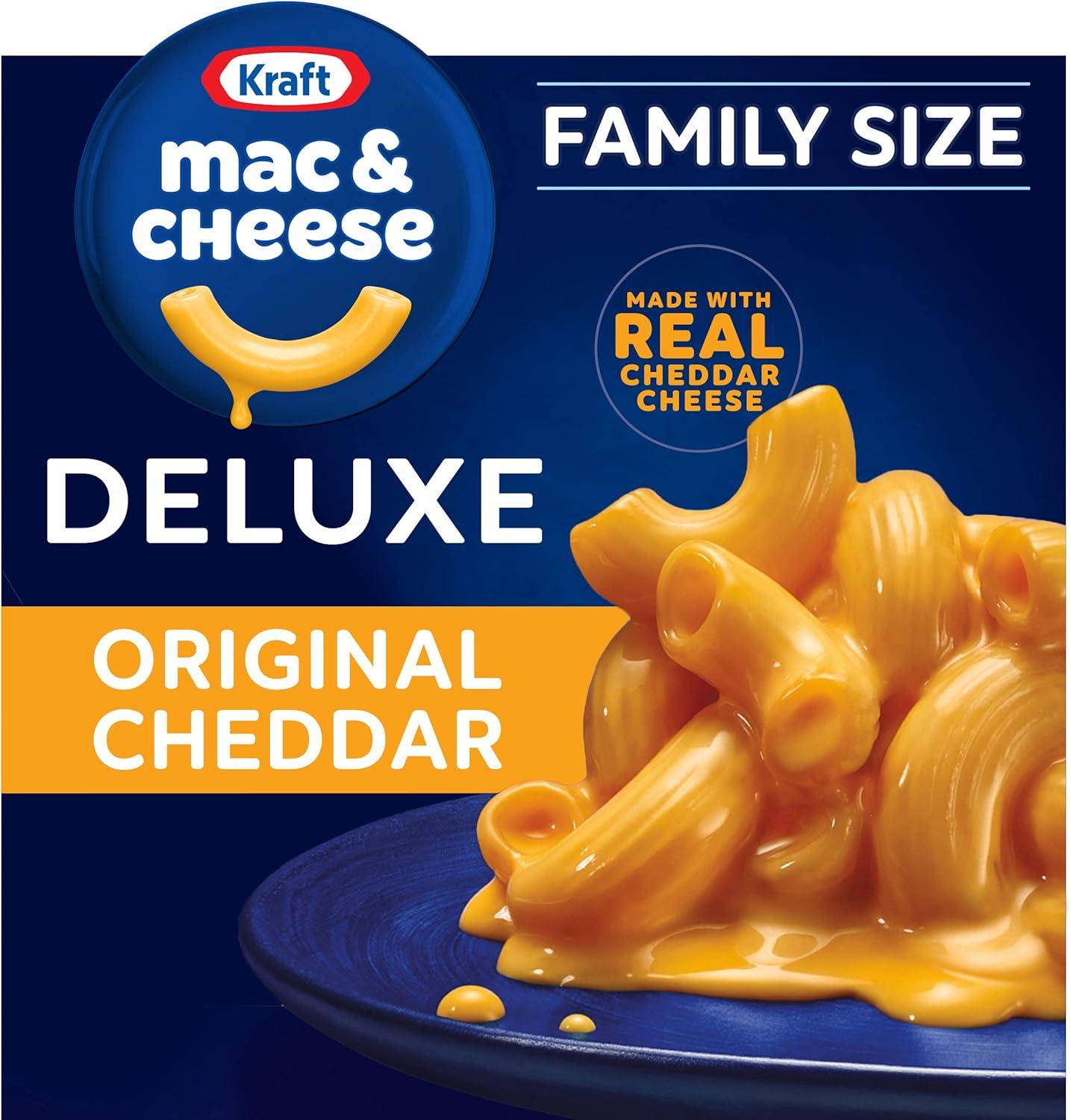 Kraft Deluxe Original Cheddar Mac N Cheese Dinner Family Size, 24 oz Box, Shelf-Stable