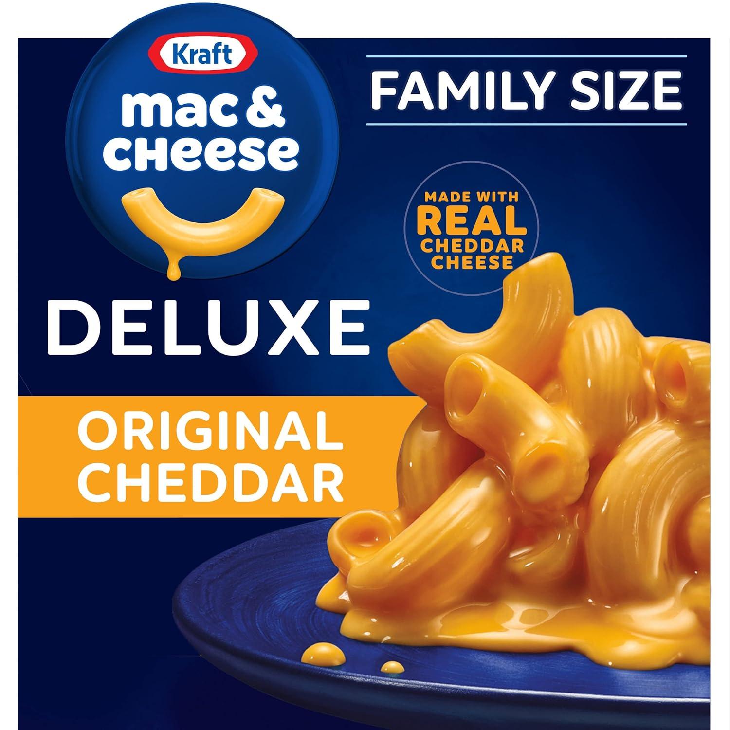 Kraft Deluxe Original Cheddar Mac N Cheese Dinner Family Size, 24 oz Box, Shelf-Stable