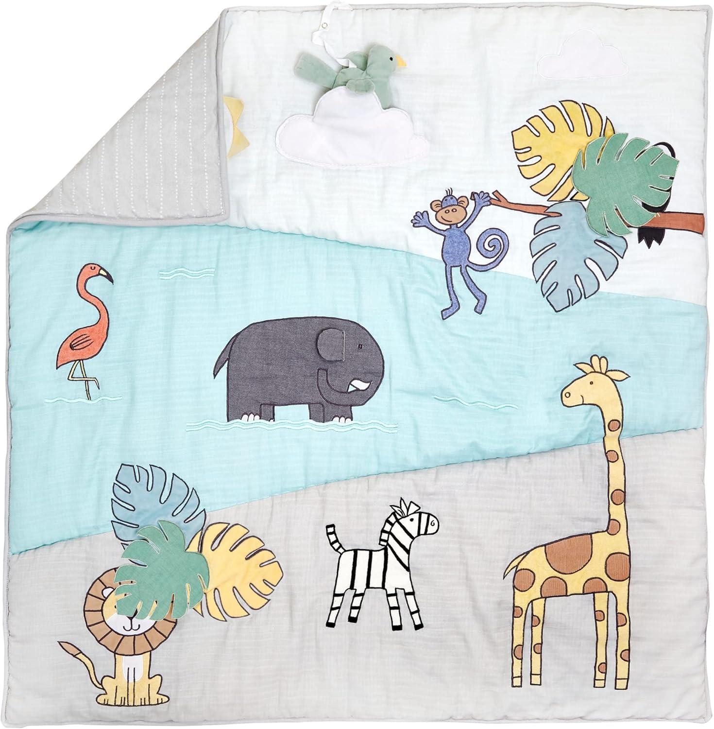 Reversible Cotton Muslin Baby Bonding Playmat with Sensory Toys