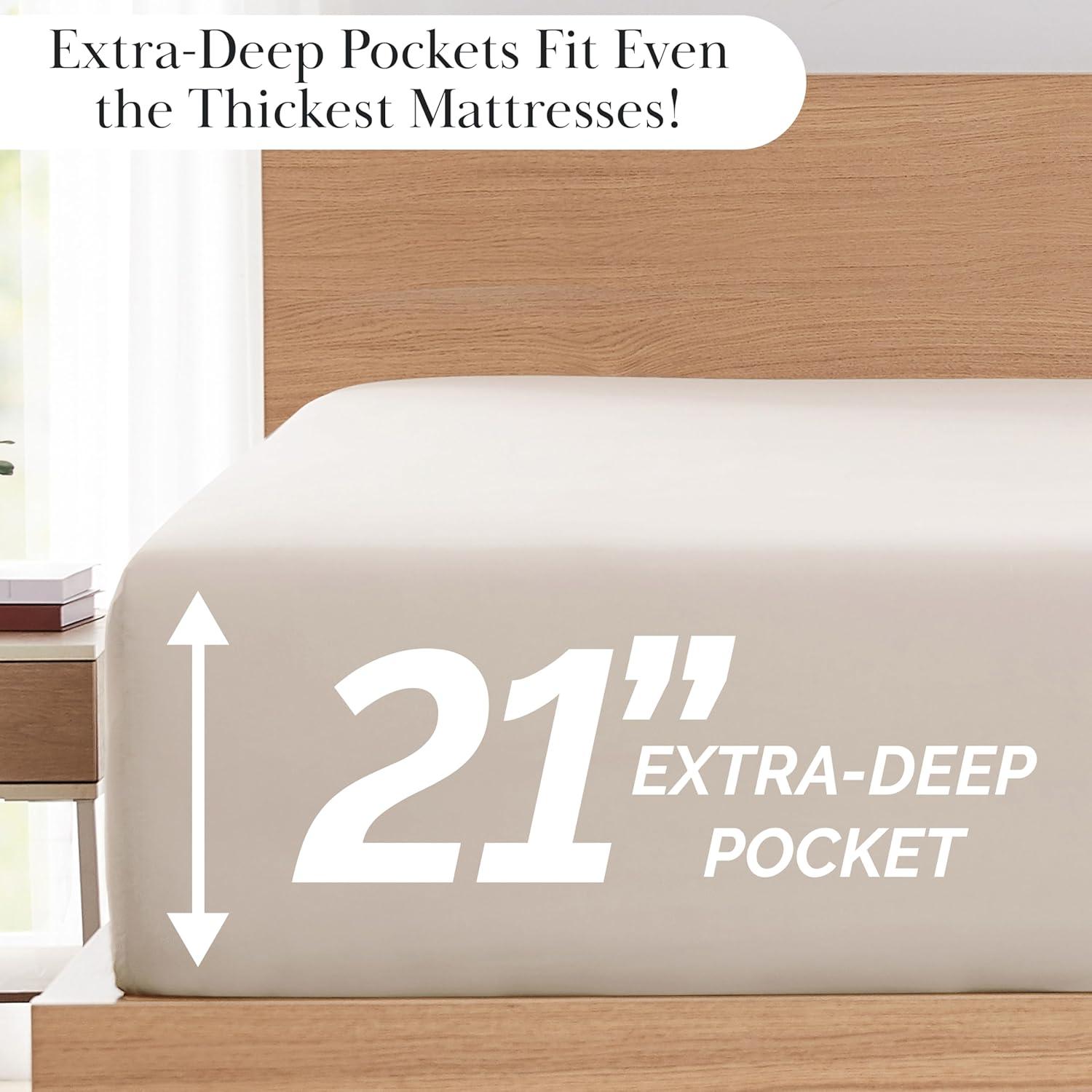 Southshore Fine Living, Inc. 6-Piece, 21-Inch Queen Sheets Deep Pocket, Pet Hair Resistant Queen Bed Sheet Set with Extra Deep Pocket Fitted Sheet, Bone Colored Sheets and Pillow Cases Set of 4, Bone