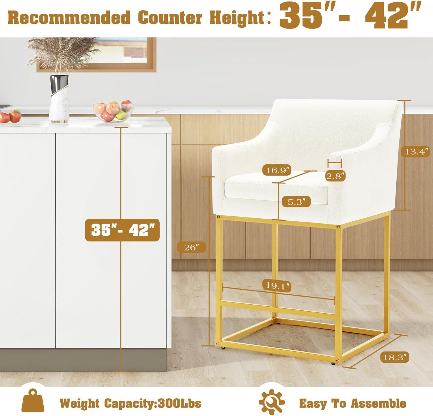 Beige and Gold Metal Frame Counter Height Bar Stools Set