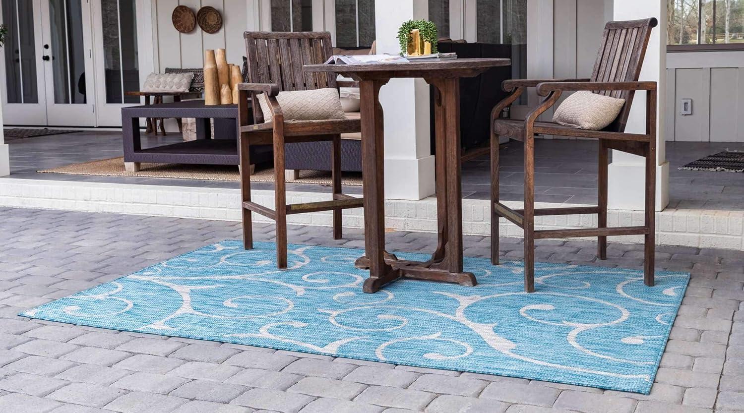 Light Aqua and Ivory Rectangular Outdoor Area Rug