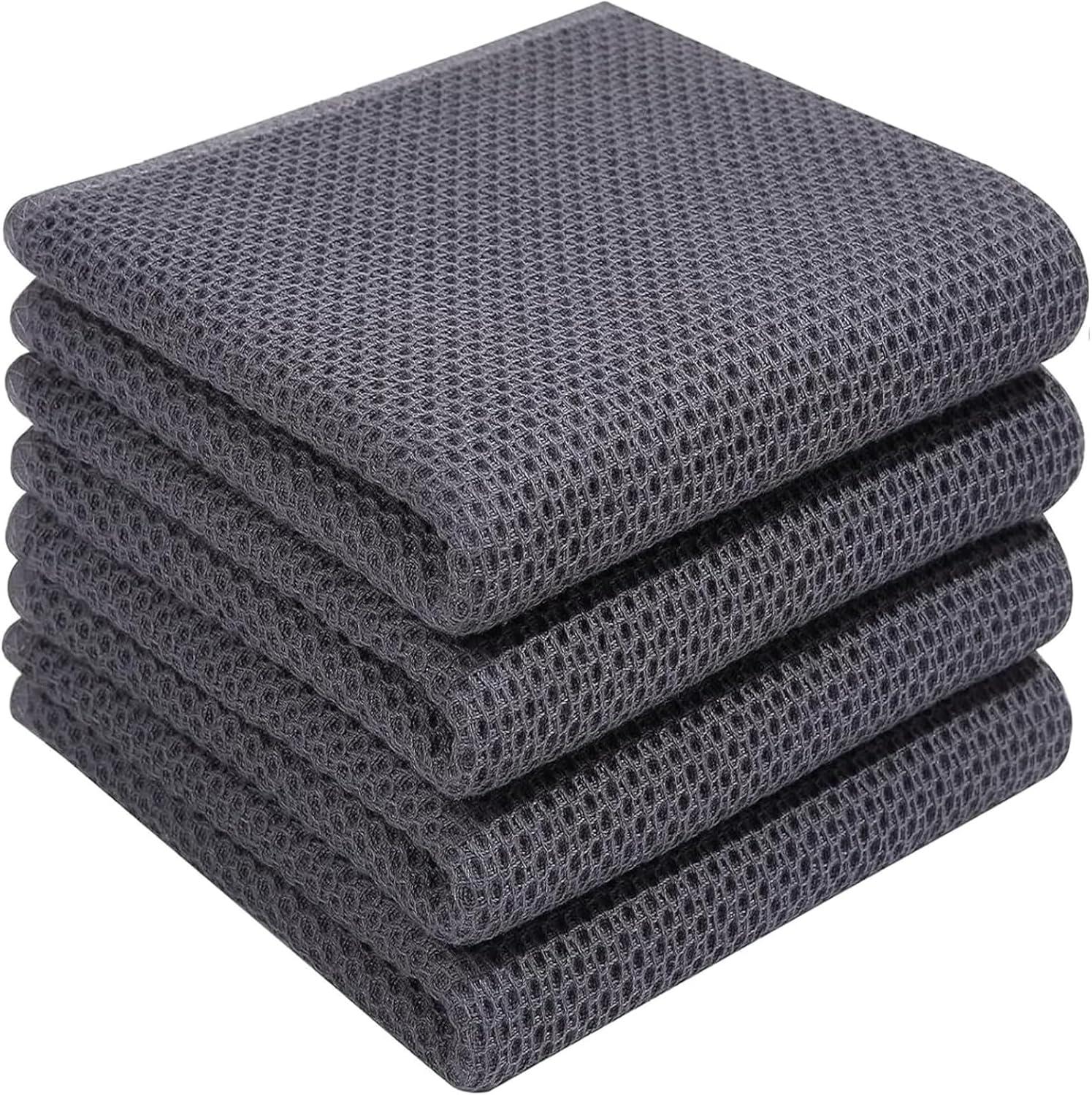 Light Gray Cotton Waffle Weave Kitchen Dish Towels Set