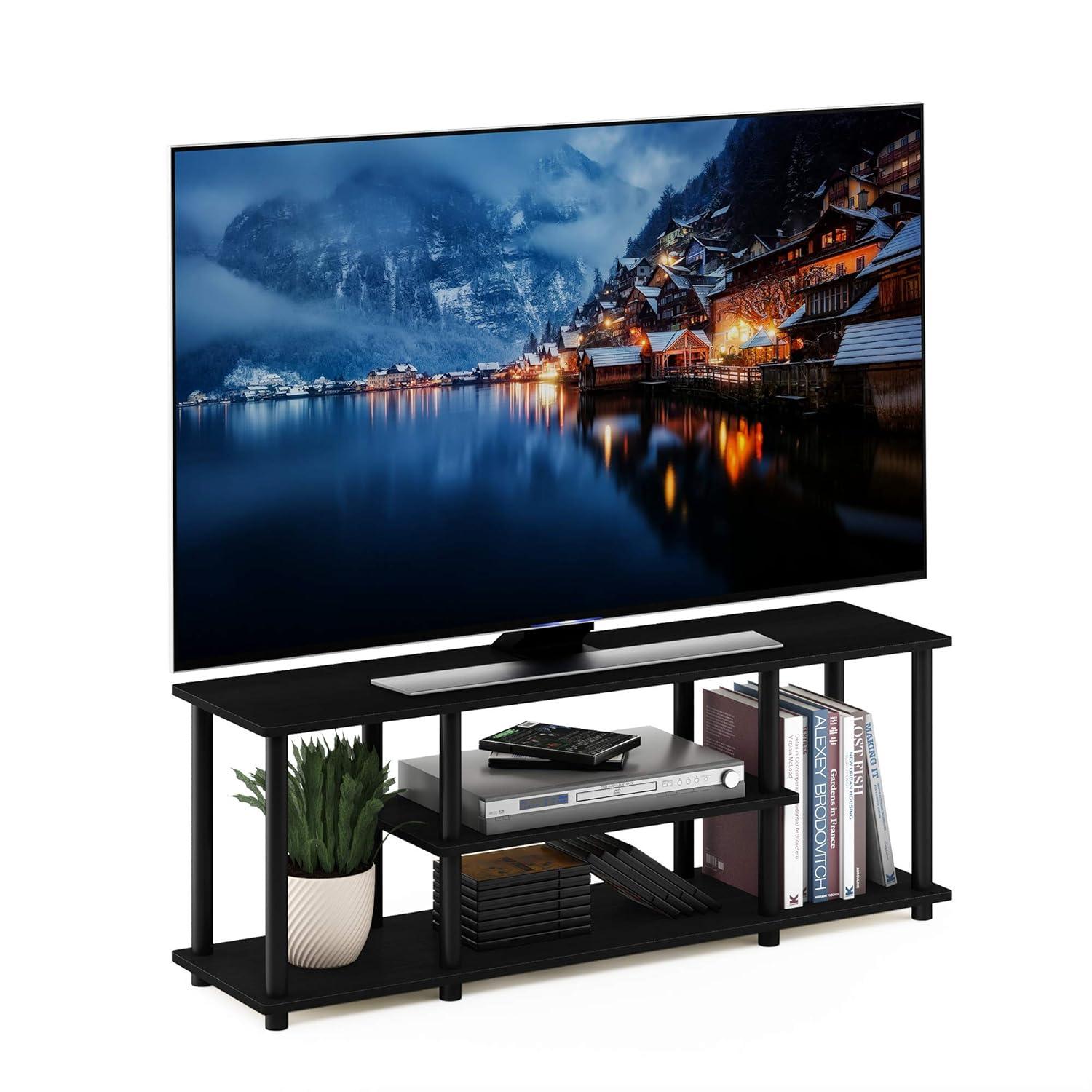 Furinno No Tools 3-Tier TV Stands for TV's up to 50" Entertainment Media Center Walnut/Black
