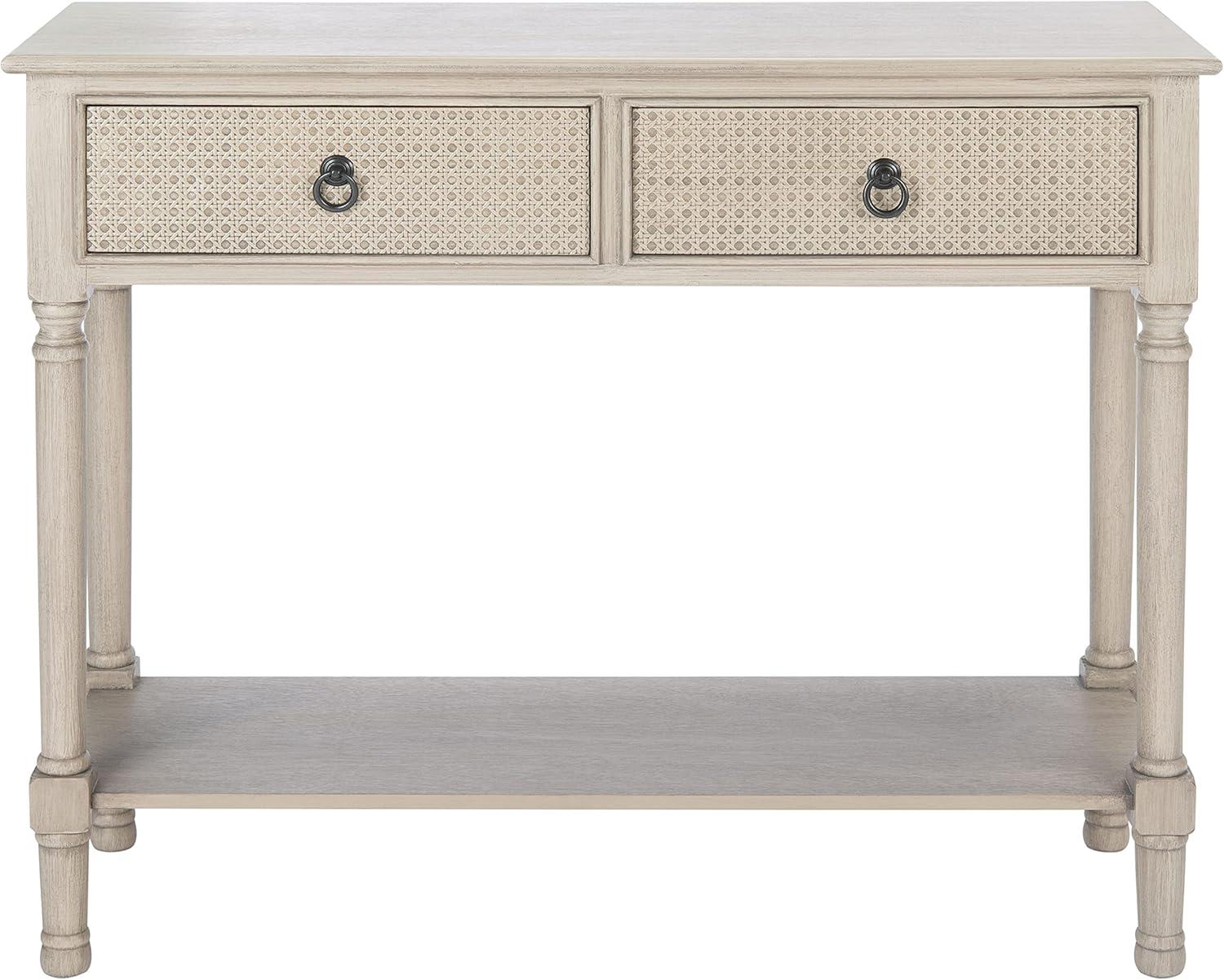 Greige Textured 2-Drawer Metal & Wood Console Table