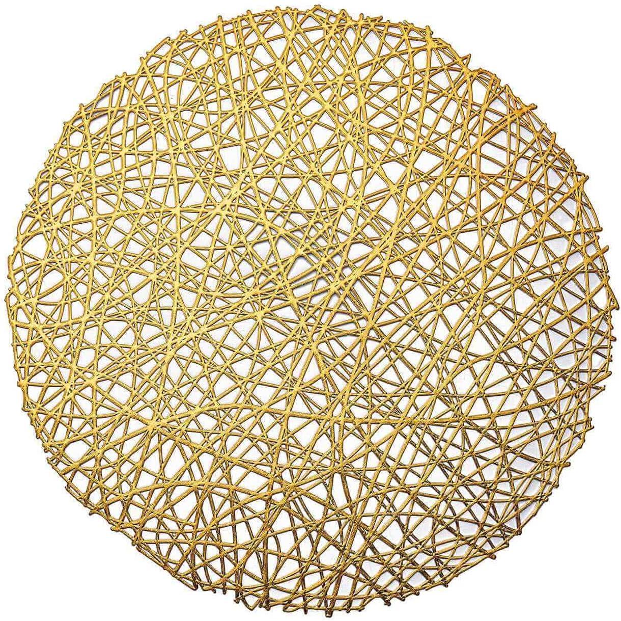 Efavormart 6 Pack 15" Gold Round Woven Vinyl Placemats Non Slip Dining Table Placemats For Wedding Events Birthday Party