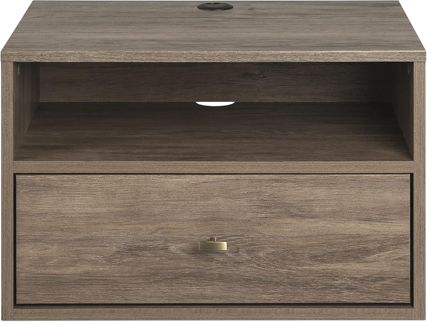 Floating 1 Drawer Nightstand with Open Shelf Drifted Gray - Prepac: Laminated, Cable Management, Metal Glides