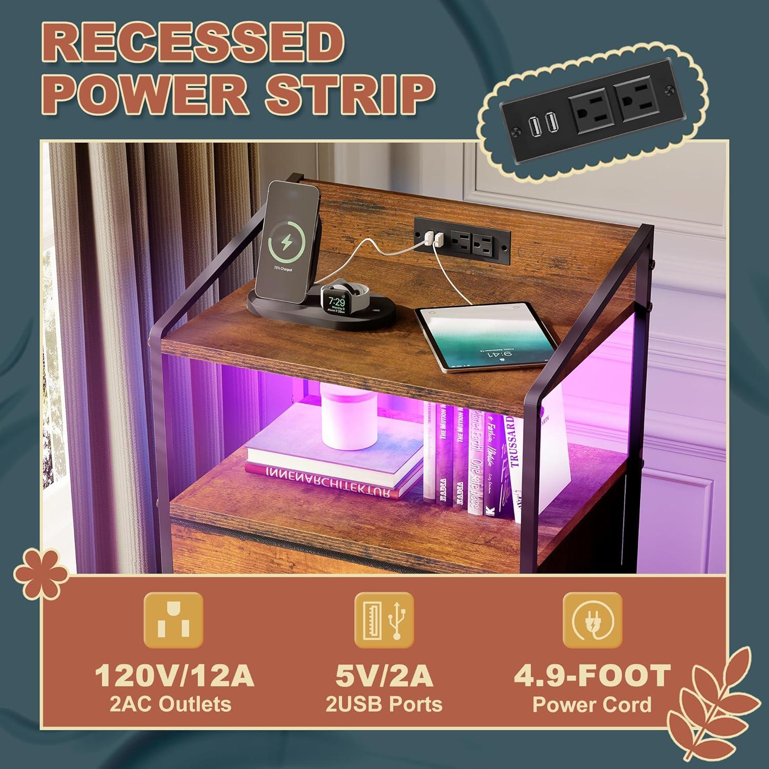 Nightstand Drawer Dresser, Vertical Side Table with Fabric Drawers 3-drawer