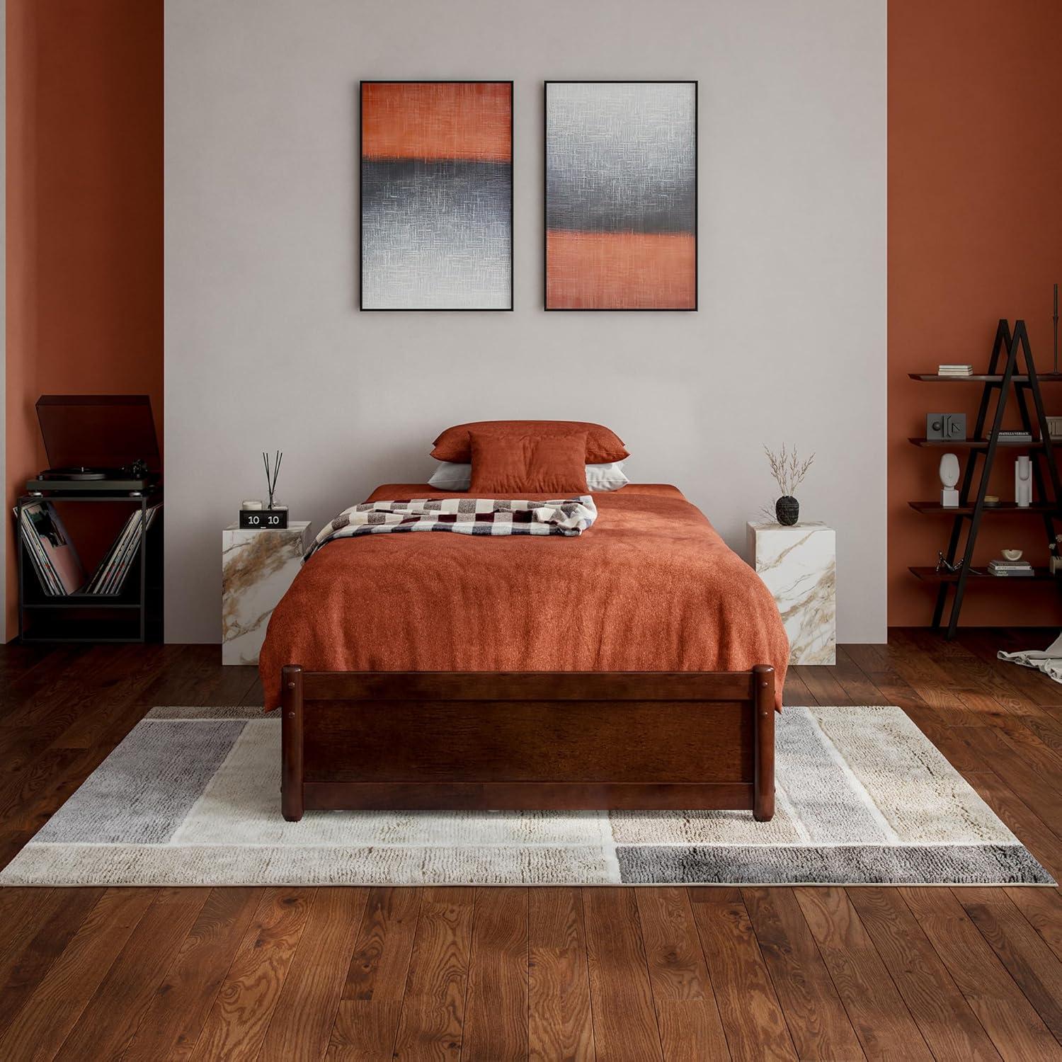 Barcelona Full Solid Wood Panel Platform Bed with Storage Drawers in Walnut