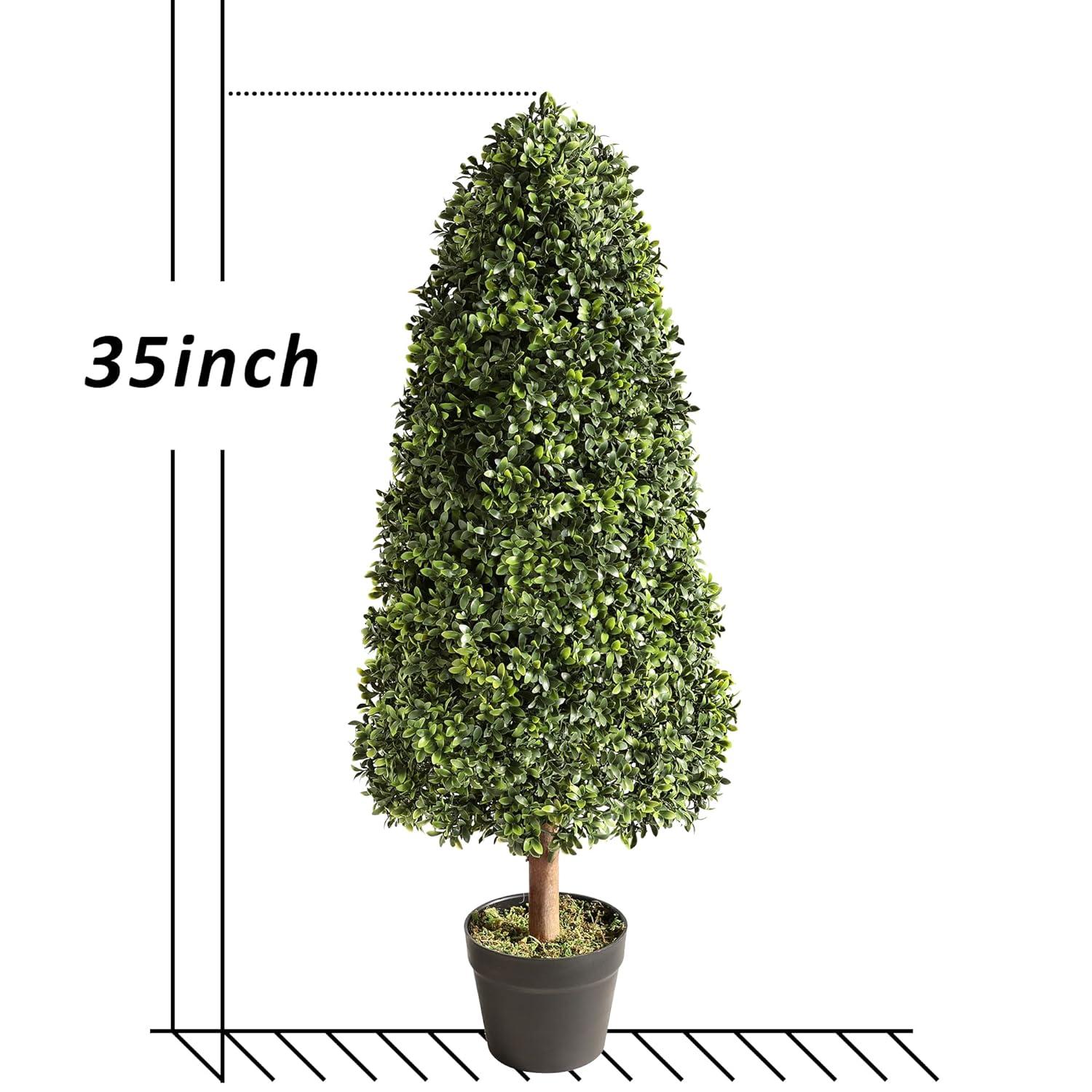 3ft Artificial Topiary Trees Set of 2, Faux Boxwood Tree for Outdoor Decor, Topiaries Plants Artificial Outdoors for Front Door Patio Garden C38