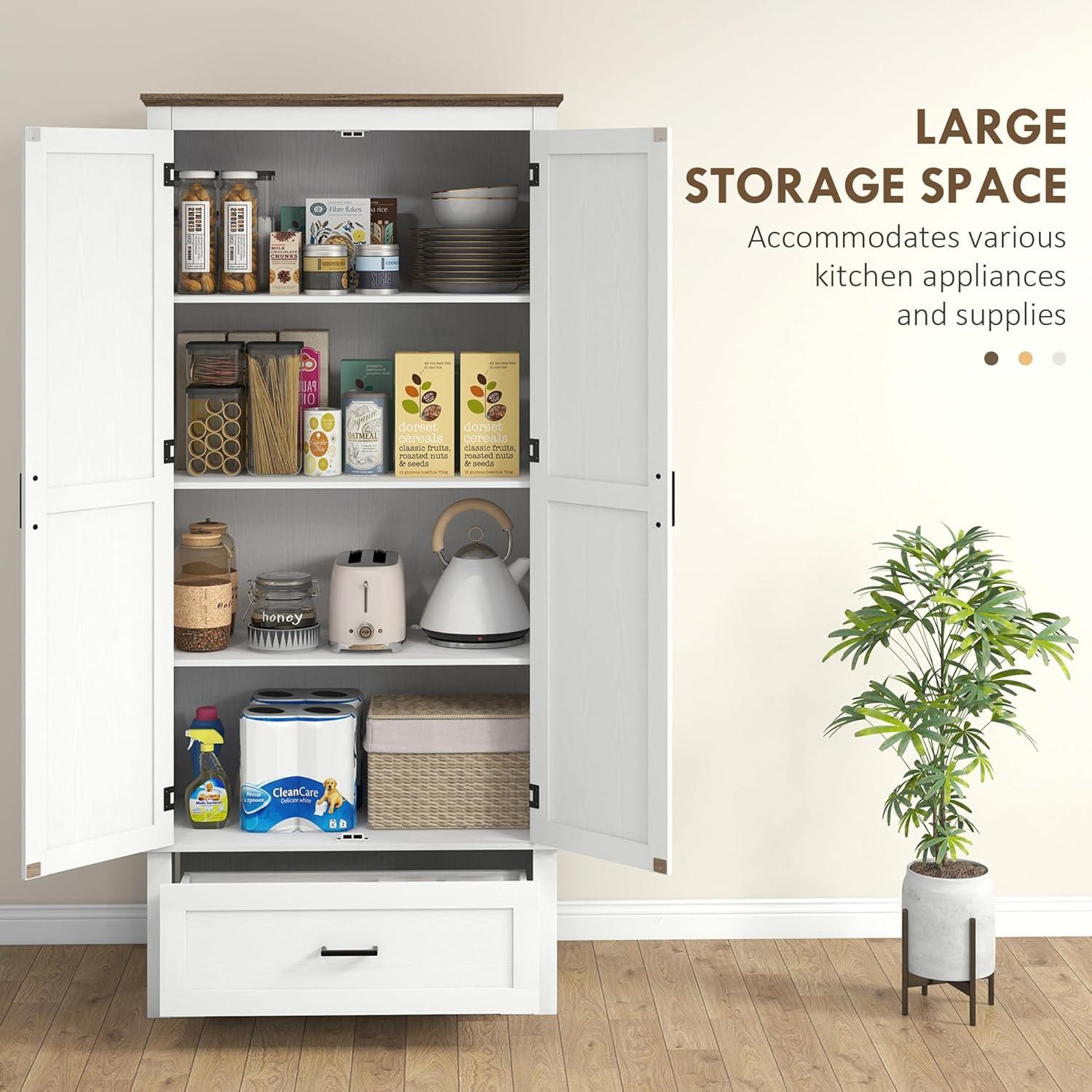 HOMCOM 69" Tall Farmhouse Kitchen Pantry Storage Cabinet with Drawer and Adjustable Shelves, Black