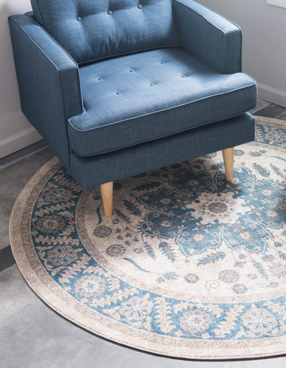 Unique Loom 4' 1 x 4' 1 Round Cream Salzburg Altstadt Area Rug