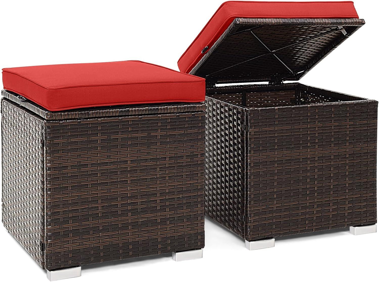 Latitude Run® 2-Pieces Patio Ottoman Set Outdoor Wicker Stool With Storage