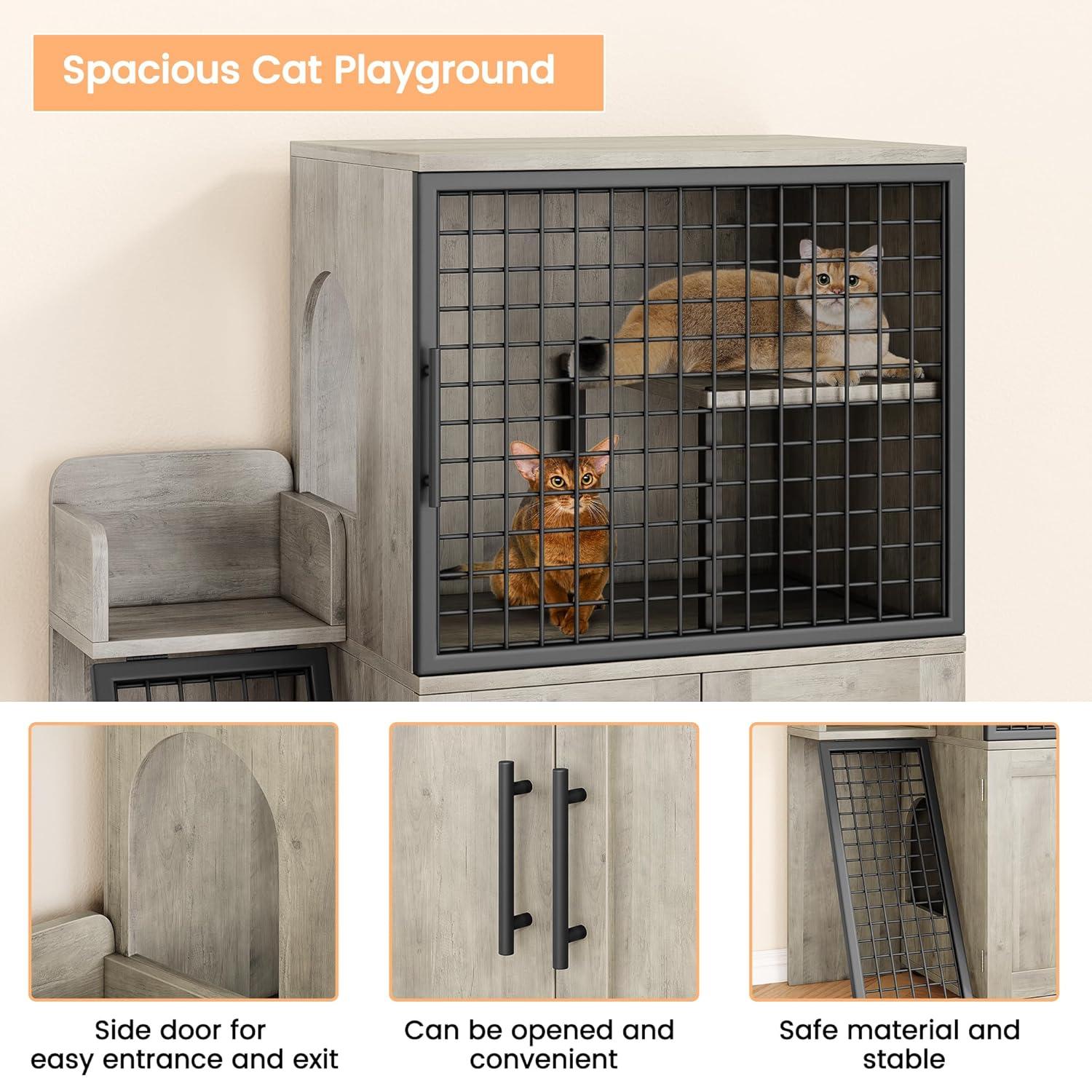 Modern Villa Litter Box Enclosure with Platform, Double Layer Hidden Furniture