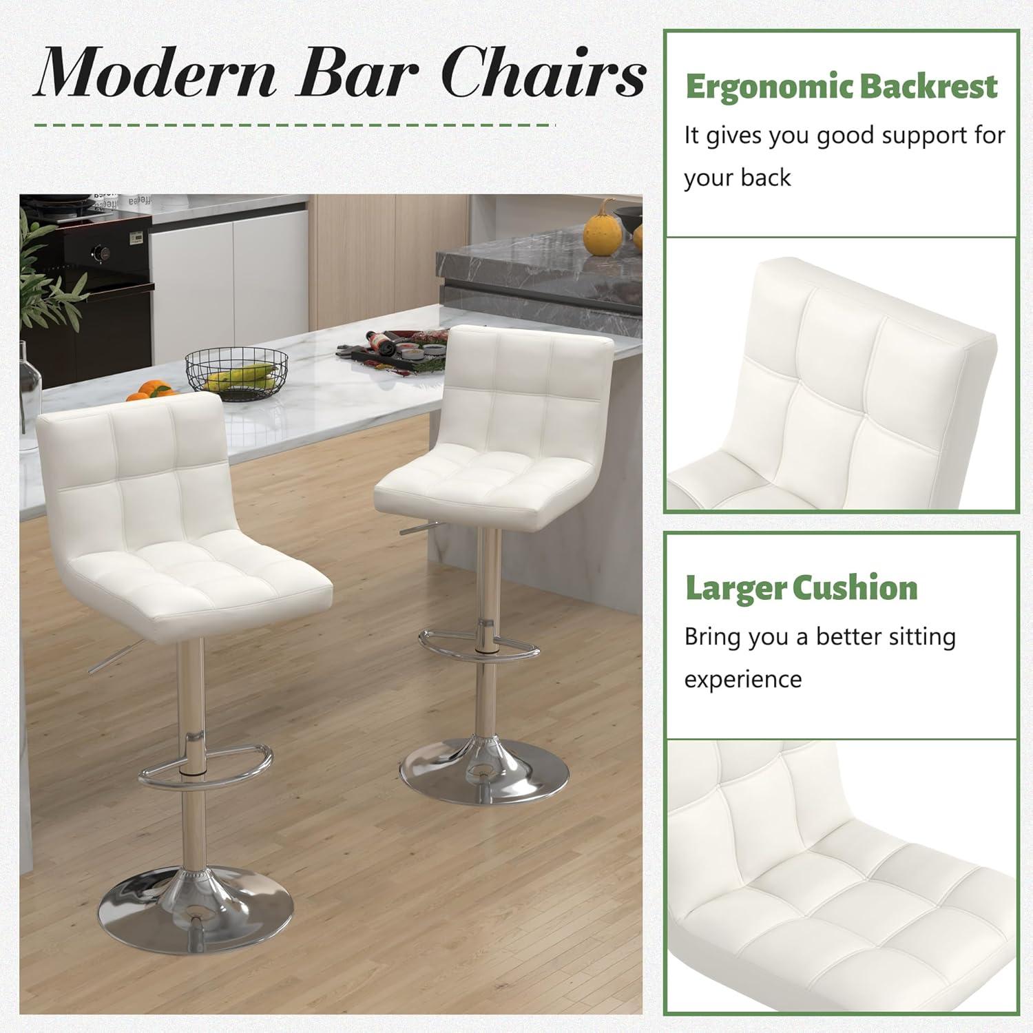 Bar Stools 1 Set Of 2, Counter Height Bar Stools, Square Cushion Bar Stools With Back, Footstool, Cafe, 2 Pieces