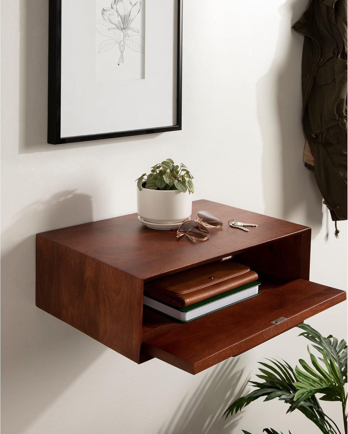 McCutcheon Black Mango Wood Floating Storage Shelf with Concealed Cubby