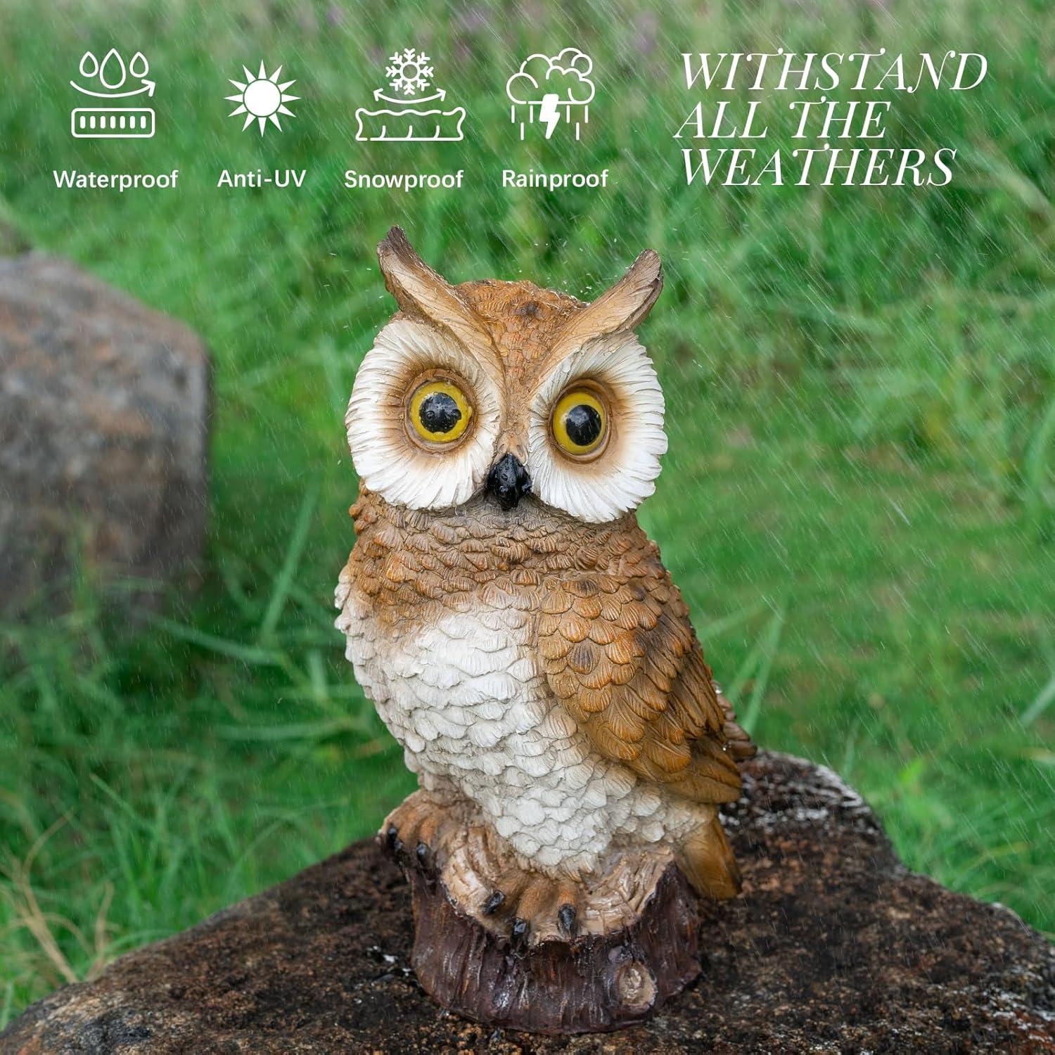 VibHome Animals Simulation Statue Ornament Owl Resin Handicraft Solar Garden Courtyard Decoration LED Light