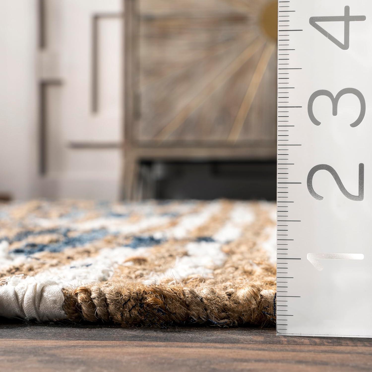 Nuloom Hand Braided Marla Denim And Jute Diamonds Area Rug, Runner 2' 6" x 10', Off White