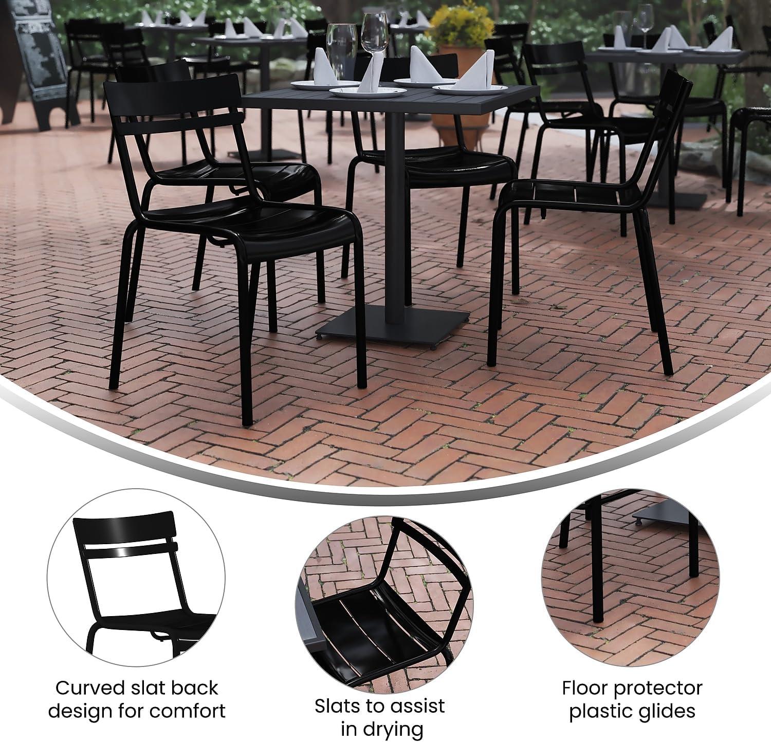 Flash Furniture Nash Commercial Grade Steel Stack Chair, Indoor-Outdoor Armless Chair with 2 Slat Back, Set of 4