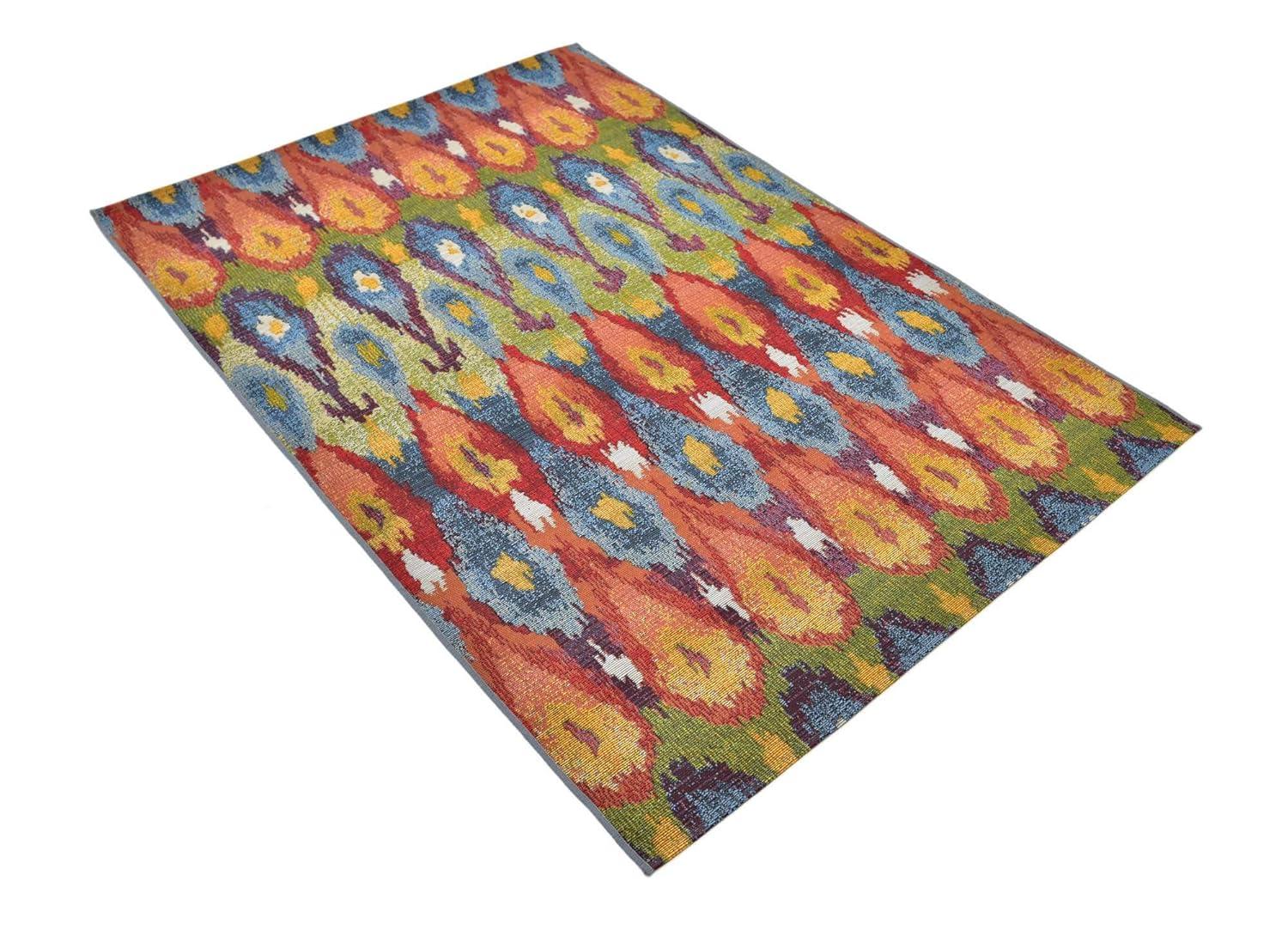 Unique Loom Outdoor Modern Collection Area Rug - Ikat (4' 1" x 6' 1" Rectangle Multi/Burgundy)