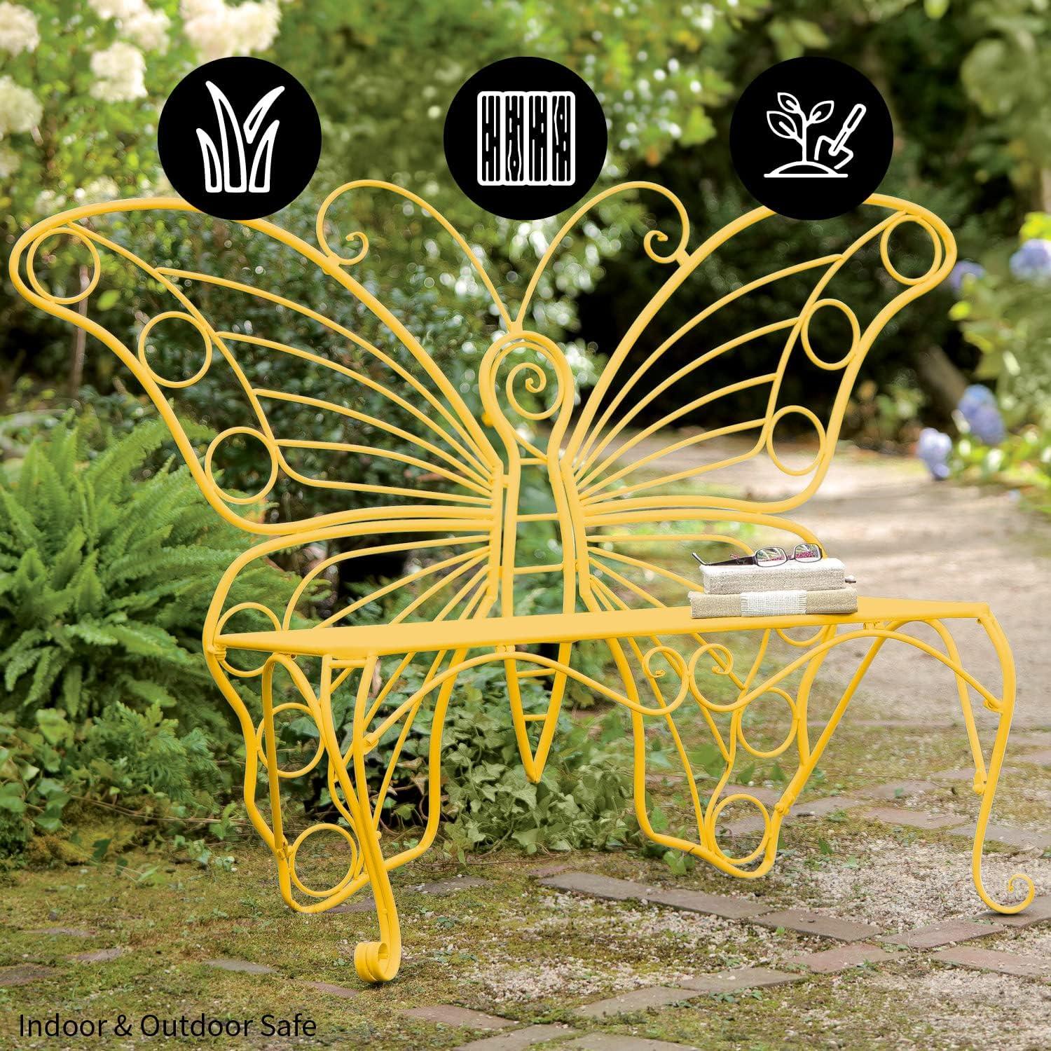 Ethereal Yellow Metal Butterfly-Inspired Garden Bench