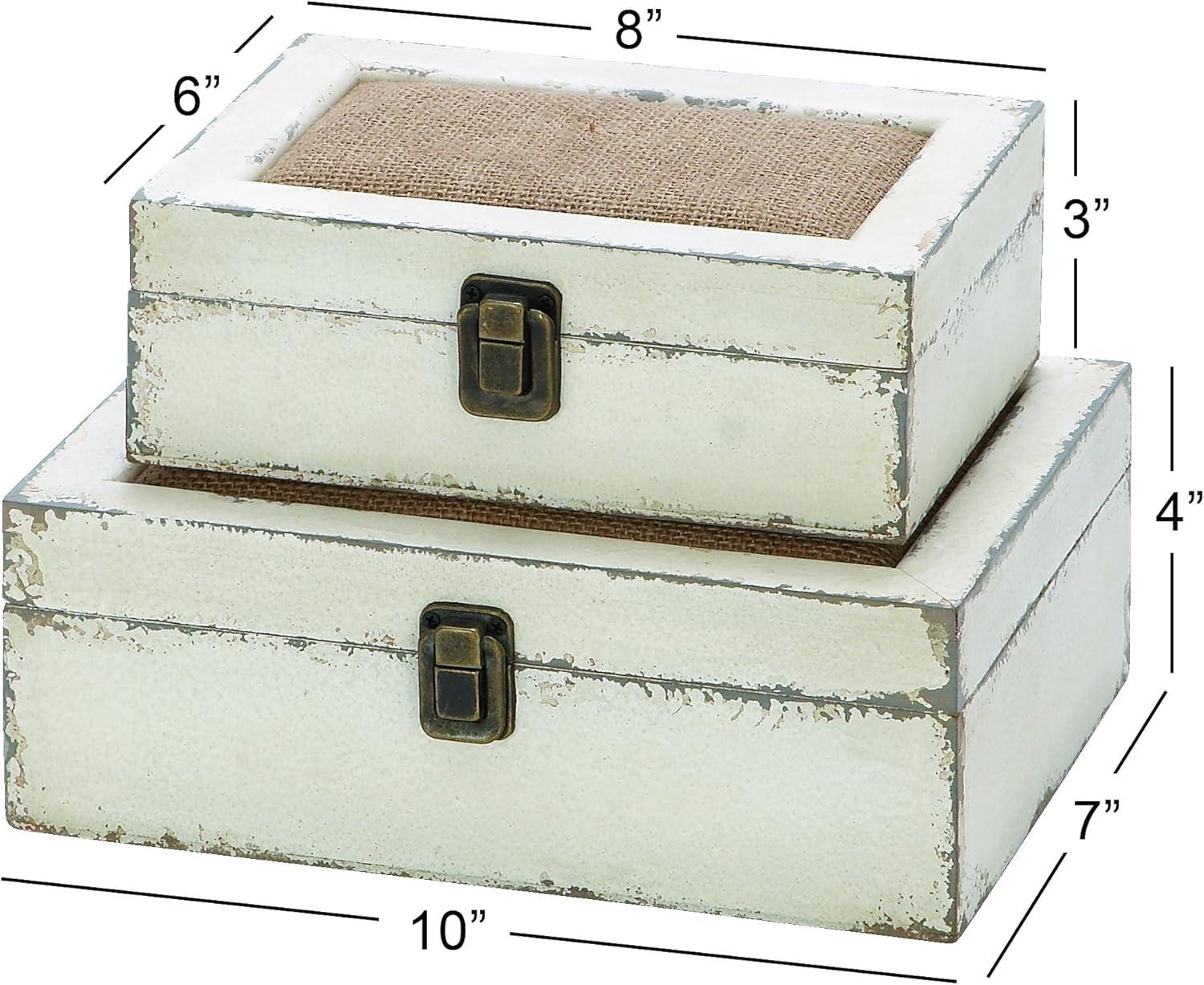 DecMode White Wood Decorative Box with Hinged Lid, 2 Count