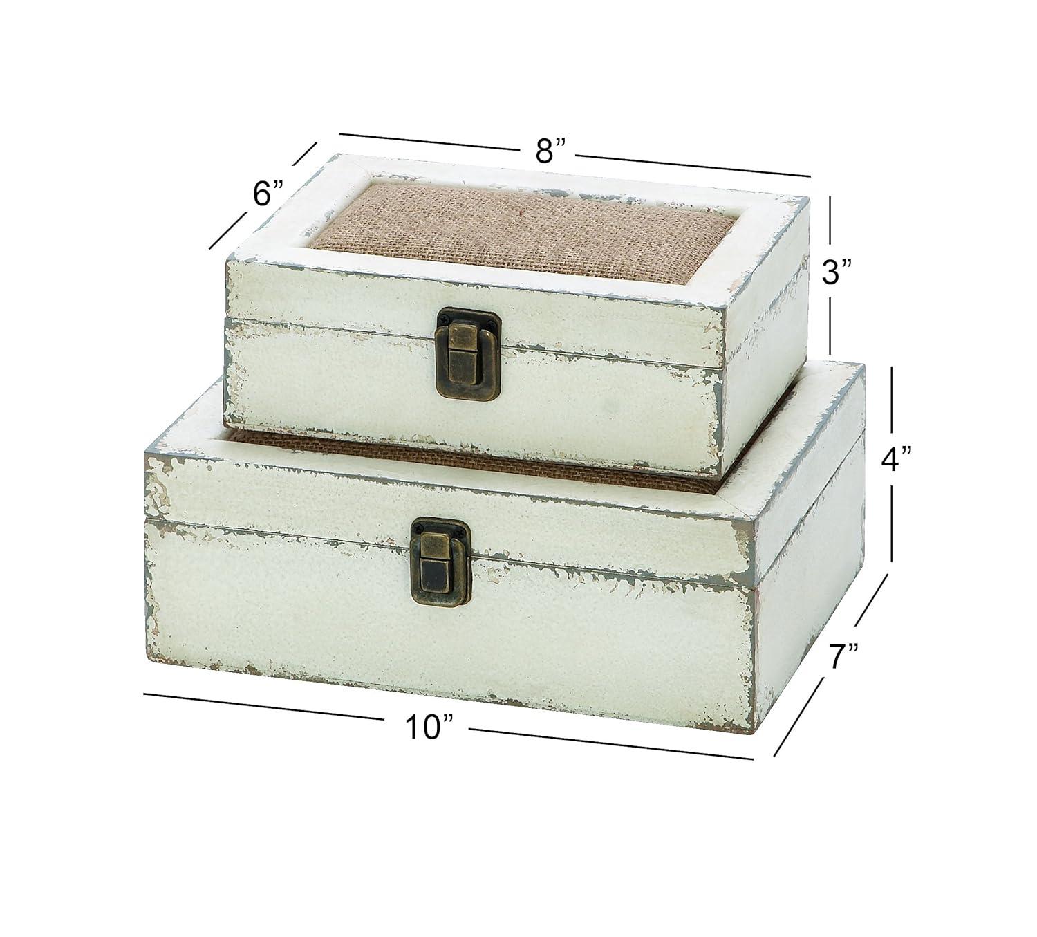 DecMode White Wood Decorative Box with Hinged Lid, 2 Count