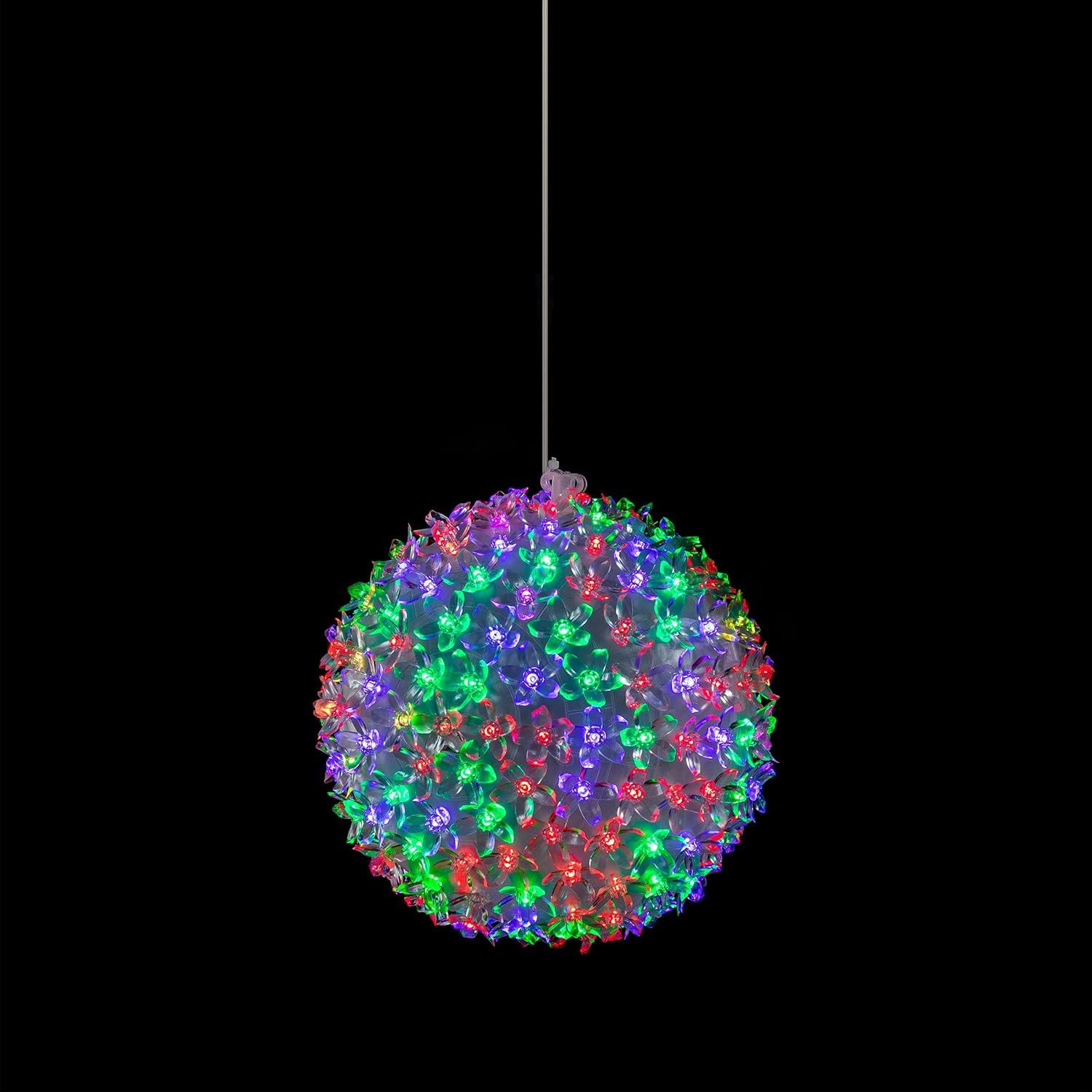 Multi-Colored LED Flashing Sphere Hanging Ornament, 8-Inch