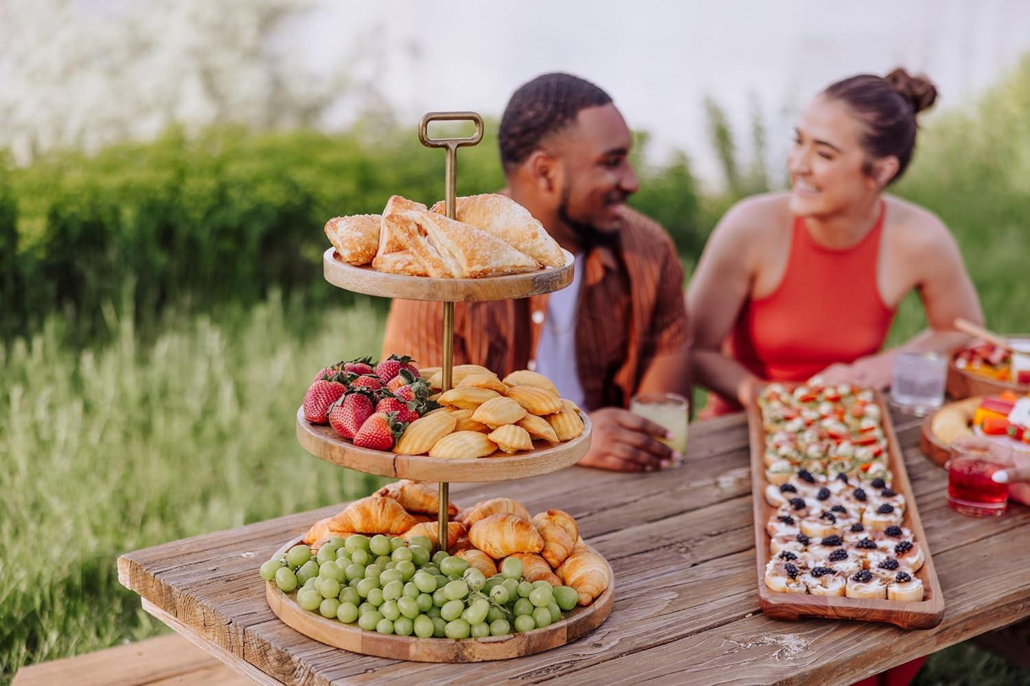 Rustic Medium Wood and Iron 3-Tier Serving Tray