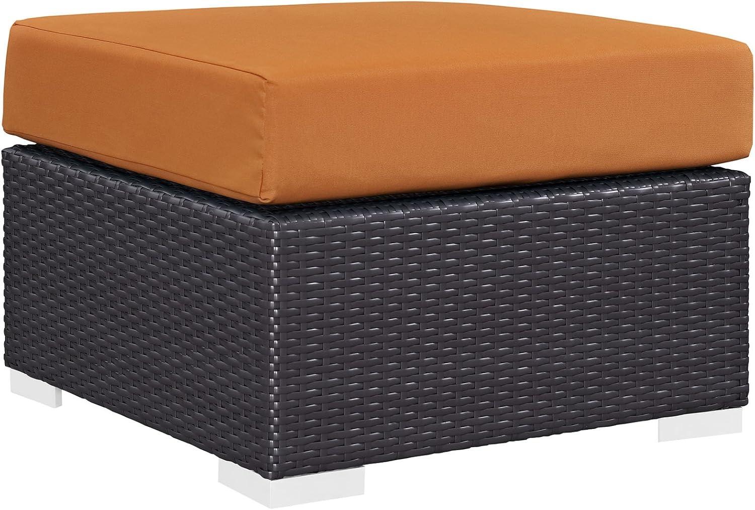 Modway Convene Square Fabric and Rattan Patio Ottoman in Espresso/Orange