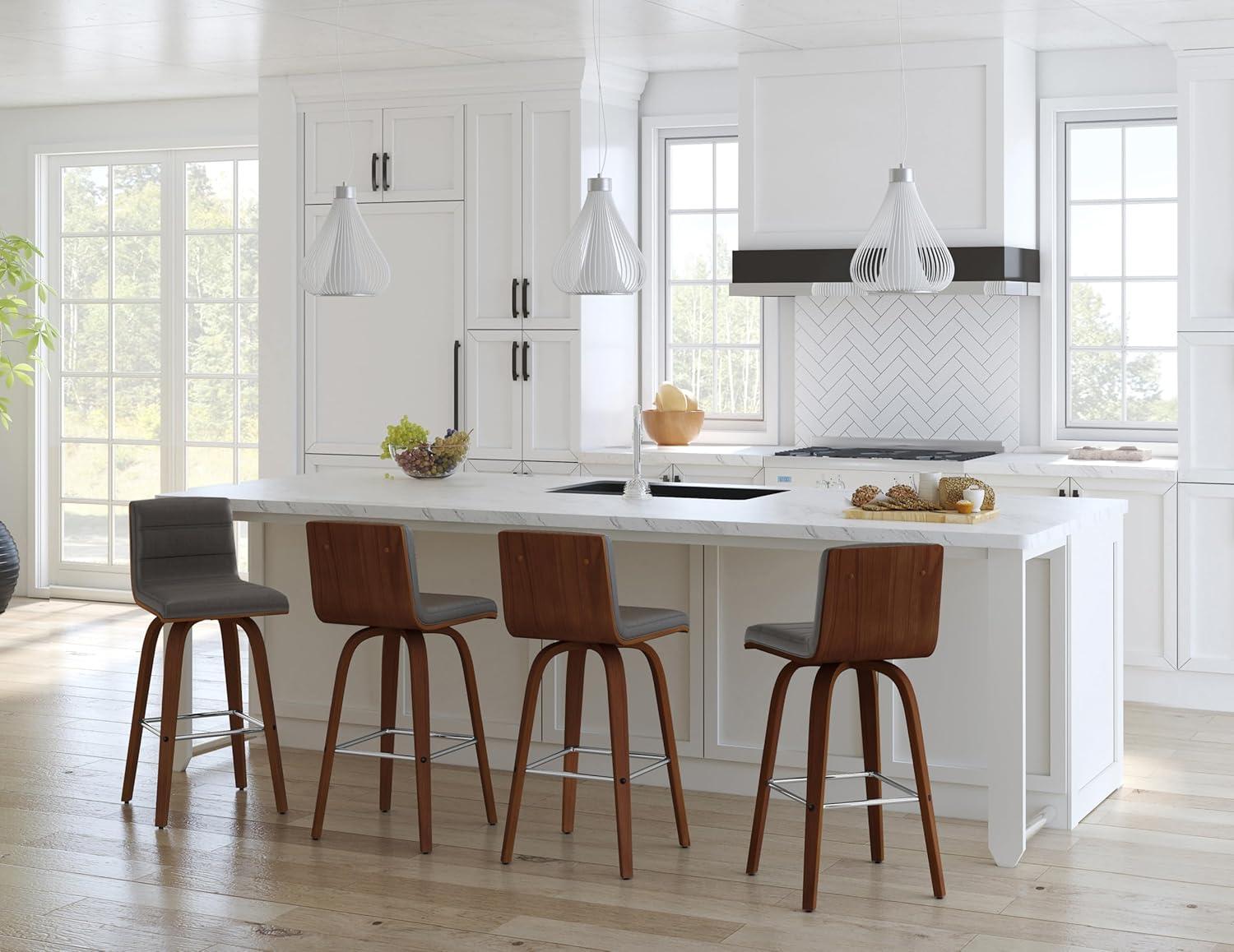Vienna 26" Swivel Counter Stool in Walnut Wood Finish with Gray Faux Leather