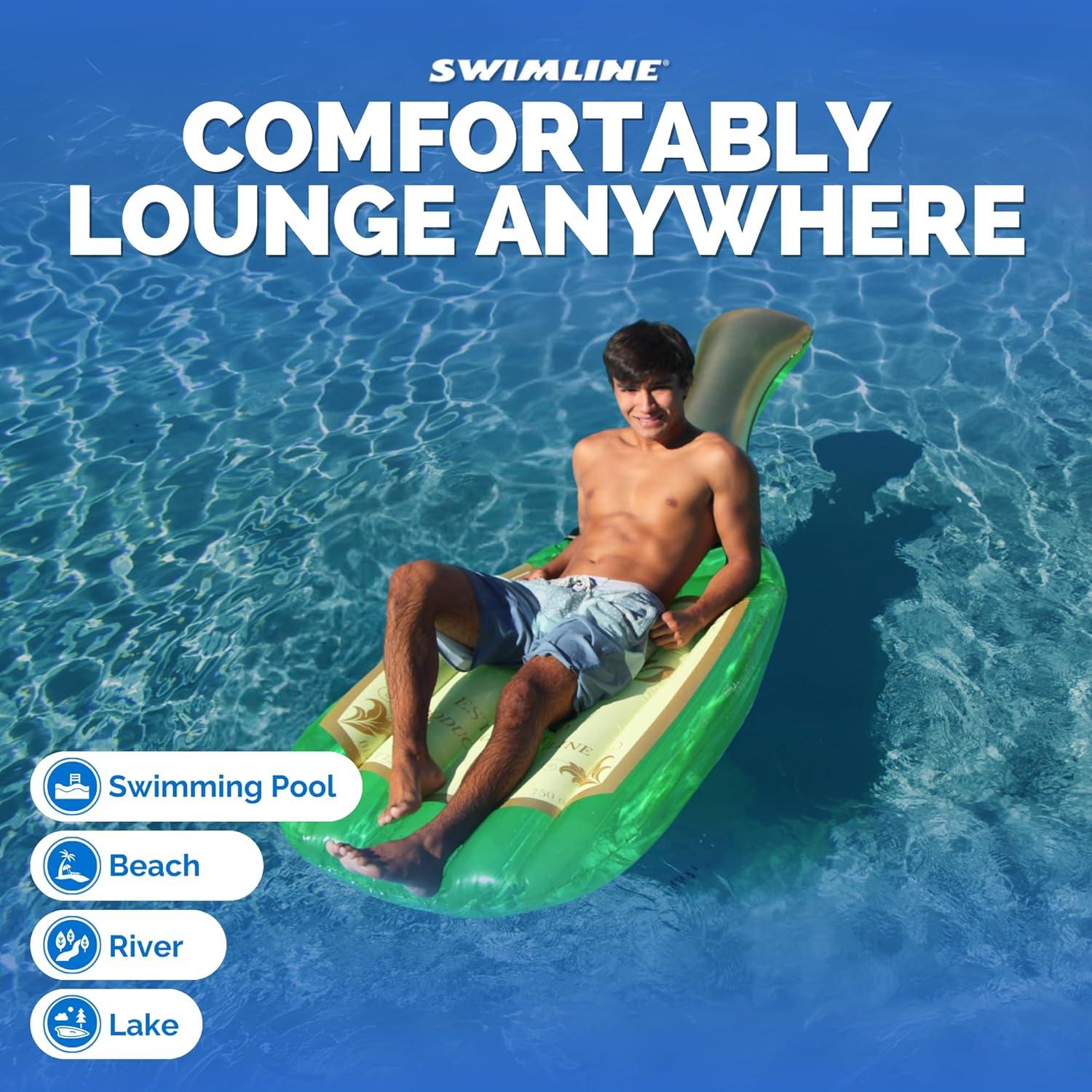 Swimline 90661M Giant 86" Inflatable Cheers Bubbly Champagne Pool Float or Lake Raft Lounger for 1 Person, Green & Gold