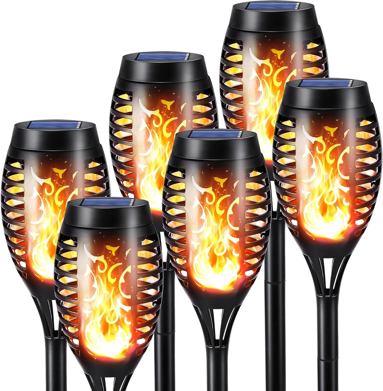 Halloween Lights Outdoor, 6 Pack Solar Torch Lights with Flickering Flame, Waterproof Outdoor Yard Decorations Lights for Holiday, Garden, Lawn, Walkway, Outdoor Halloween