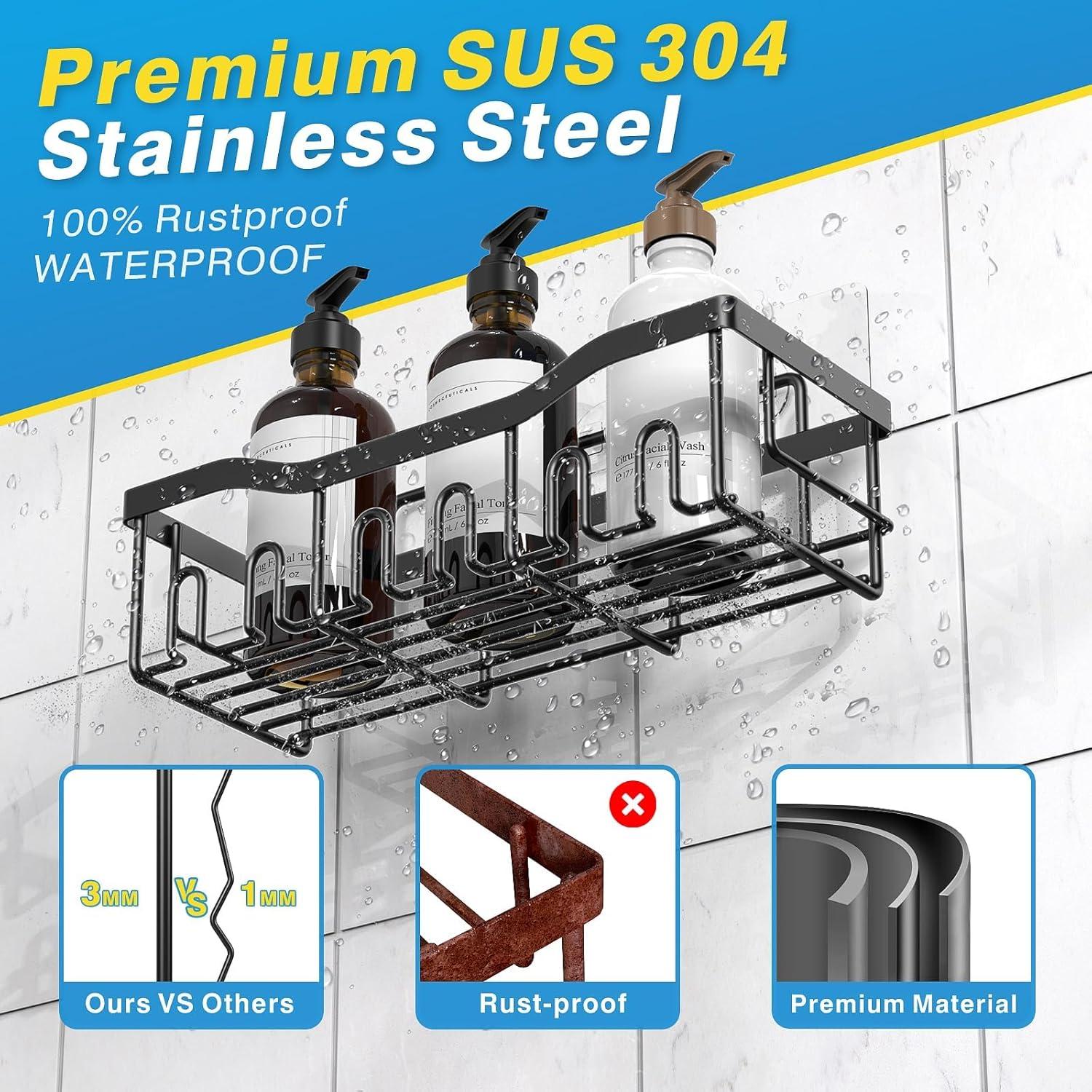 Shower Caddy 5 Pack,Adhesive Shower Organizer for Bathroom Storage&Home Decor&Kitchen,No Drilling,Large Capacity,Rustproof Stainless Steel Bathroom Organizer,Shower Shelves for Inside Shower-Standard