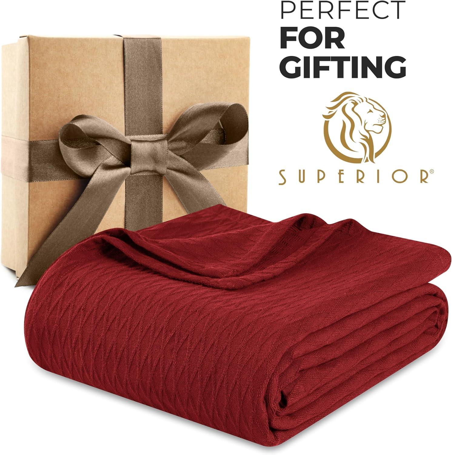 Superior Dobbyweave Knit Cotton Blanket, All Season Breathable Bed Blanket Twin Size, Burgundy