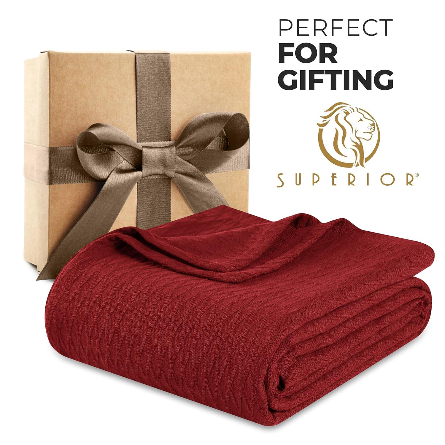 Superior Dobbyweave Knit Cotton Blanket, All Season Breathable Bed Blanket Twin Size, Burgundy