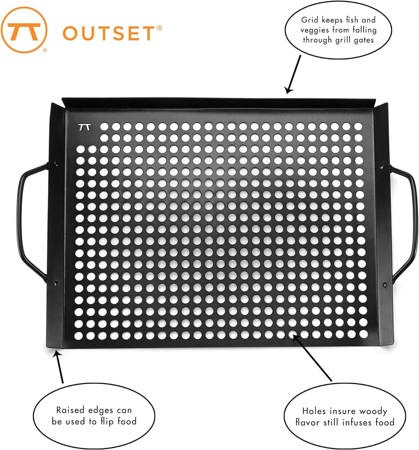 Outset Non-Stick Grill Grid with Handles, Carbon Steel, 11" x 14" x 2"