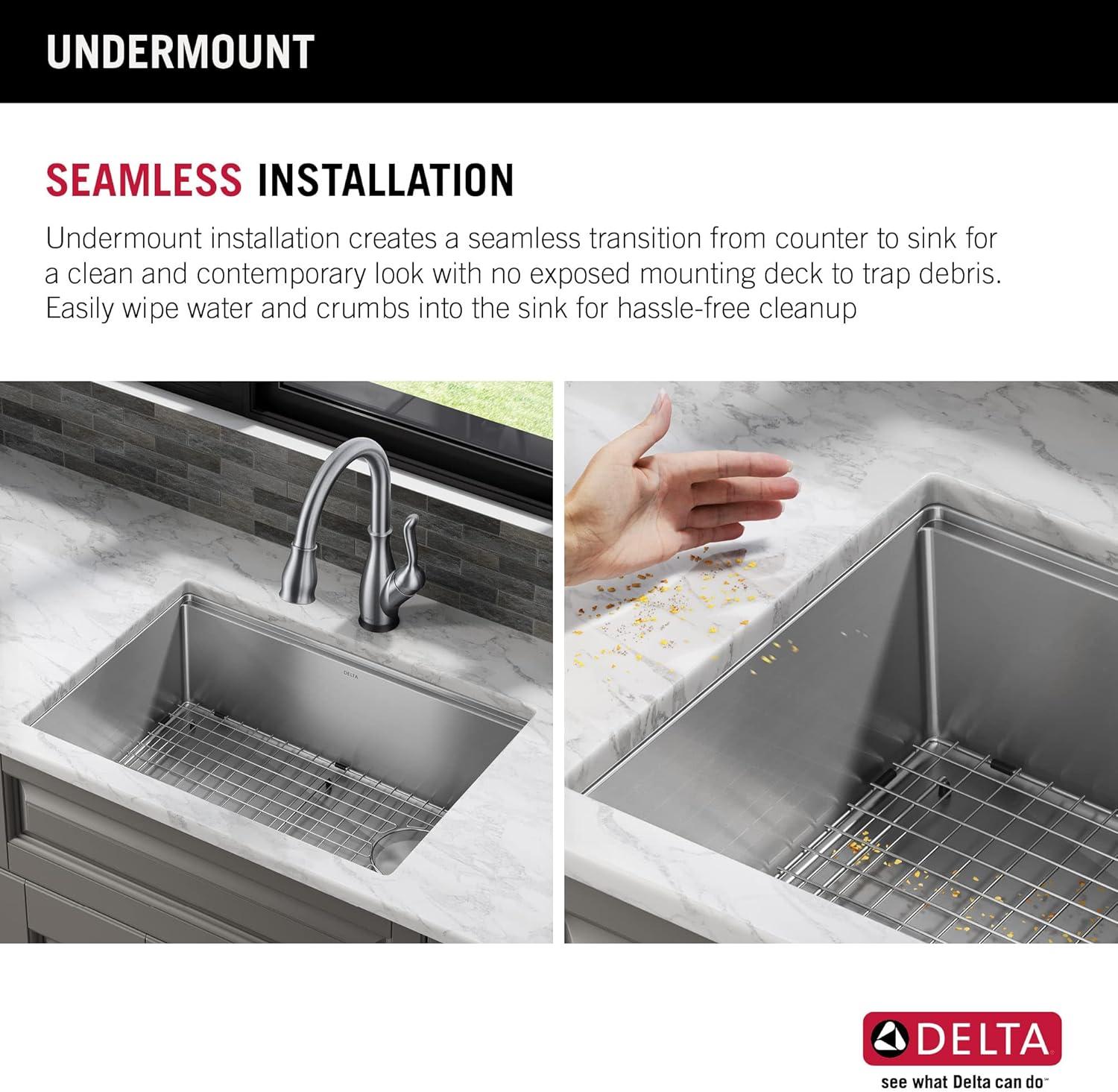 Delta Lorelai™ 30" LWorkstation Kitchen Sink Undermount 16 Gauge Stainless Steel Single Bowl with WorkFlow™ Ledge