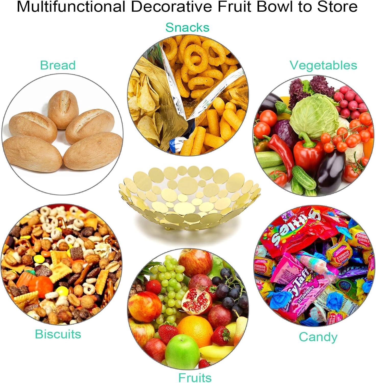 Metal Fruit Bowl Basket Creative Table Centerpiece Fruit Stand Decorative Countertop Fruit Holder for Kitchen Counter, Iron Large Fruit Plate Round Storage Tray for Bread Snacks Candy (White)