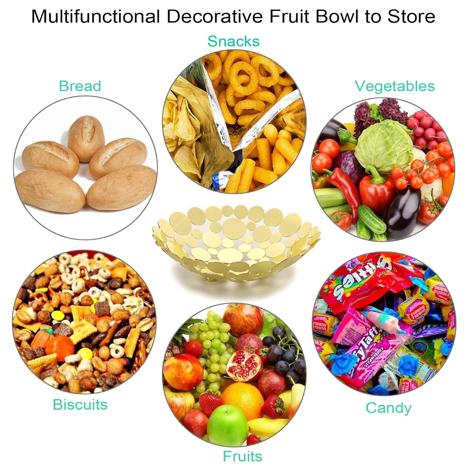 Metal Fruit Bowl Basket Creative Table Centerpiece Fruit Stand Decorative Countertop Fruit Holder for Kitchen Counter, Iron Large Fruit Plate Round Storage Tray for Bread Snacks Candy (White)