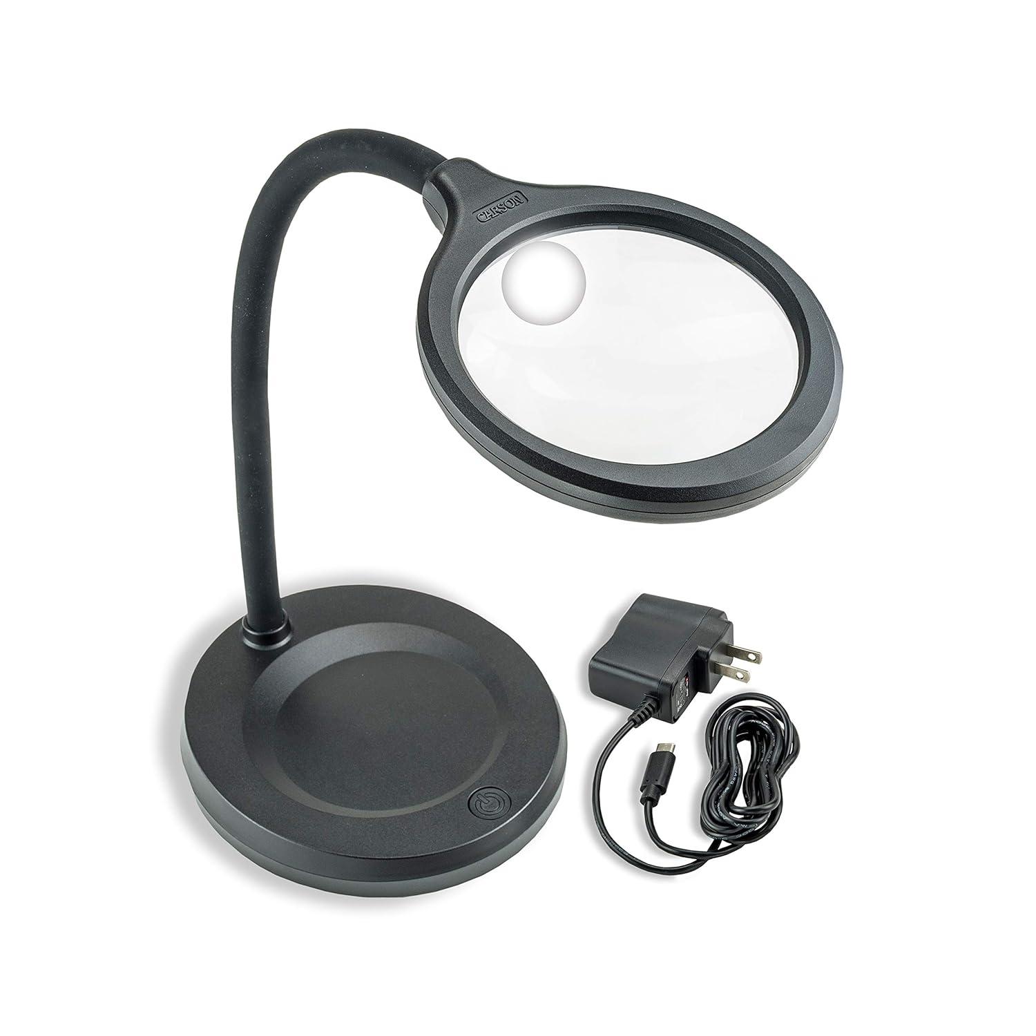 CARSON® DeskBrite™ 300 2x Aspheric COB LED Desk Top Magnifier with 5x Spot Lens in Black