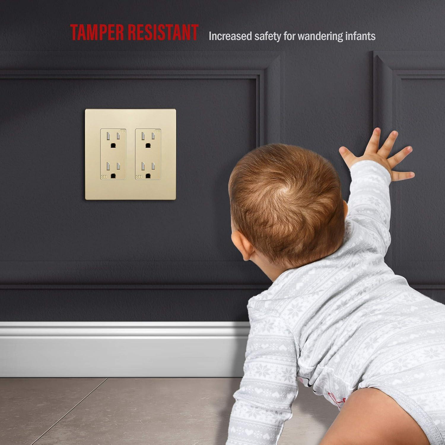 ENERLITES Elite Series Screwless Decorator Wall Plate Child Safe Outlet Cover, Gloss Finish, Size 2-Gang 4.68" H x 4.73" L, Unbreakable Polycarbonate Thermoplastic, SI8832-GD, Gold