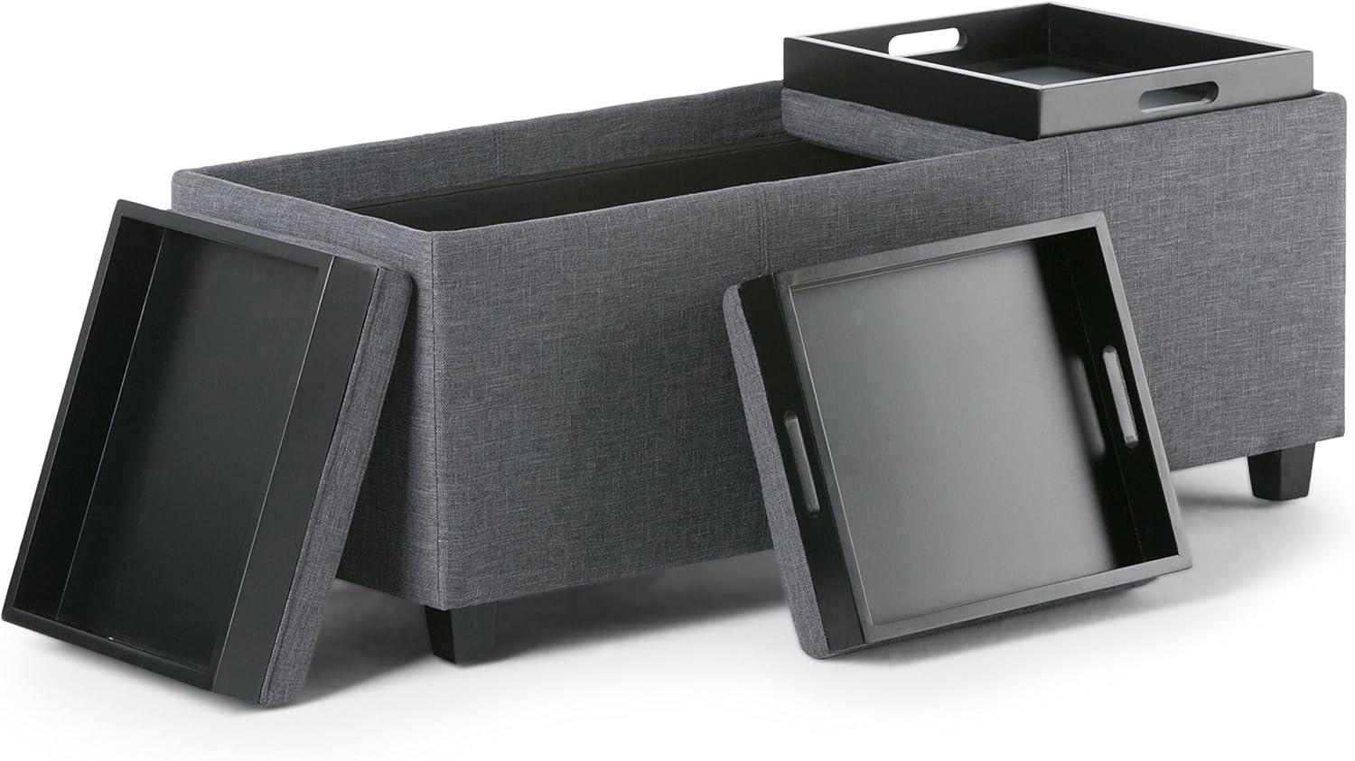 Simpli Home Avalon Storage Bench in Slate Gray