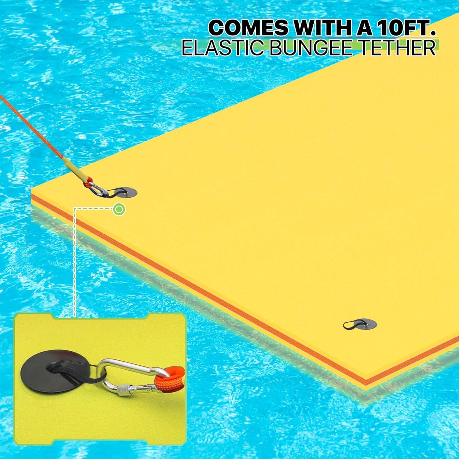 Bring Home Furniture 18x6 ft Floating Mat 10ft Bungee & Storage Straps 1500lb Capacity UV-Resistant XPE Foam Hi-Vis Safety​​